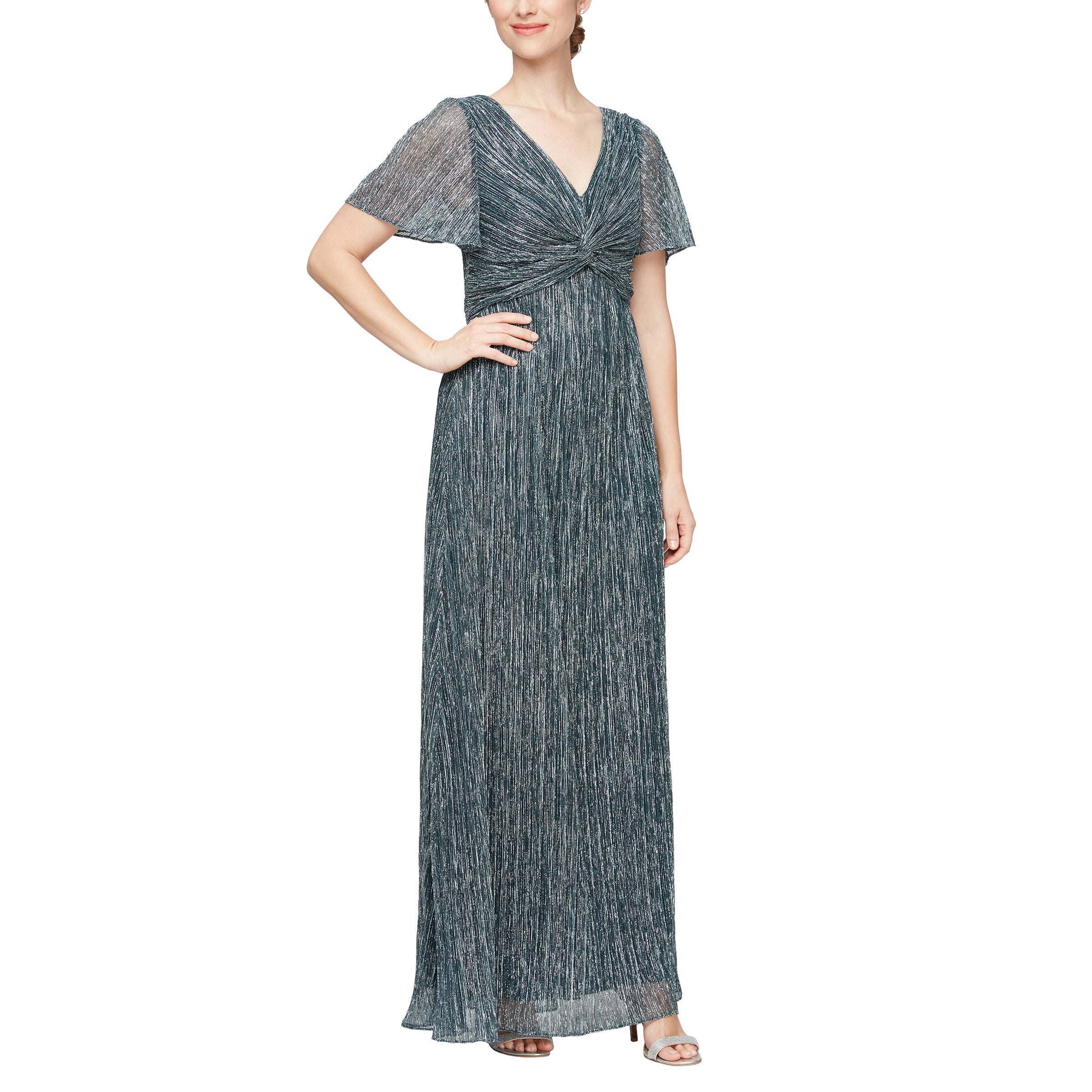Alex Evenings 8127739 Long Formal V Neck Empire Waist Dress