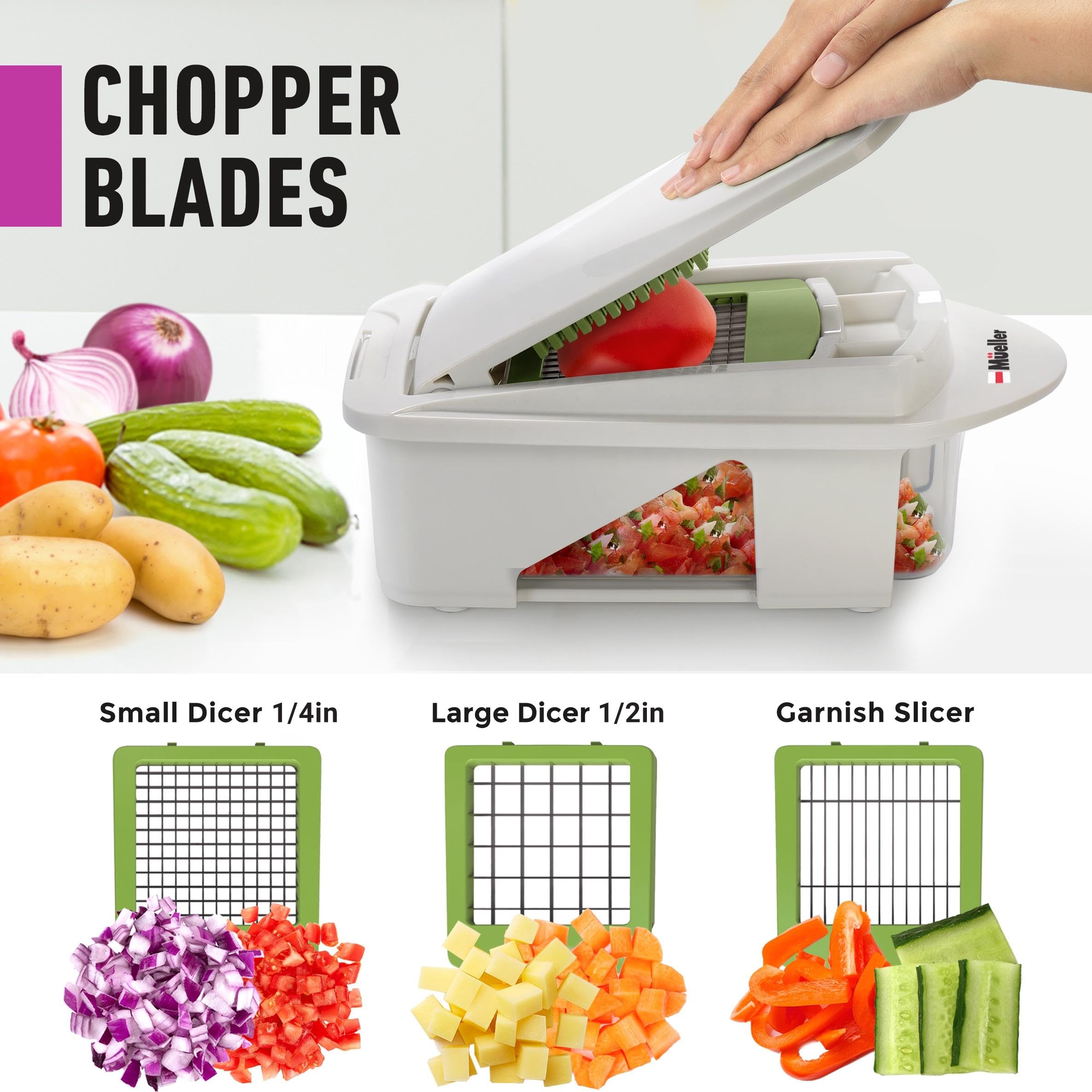 Mueller Pro-Series All-in-One, Mandoline Slicer for Kitchen, Food Chopper, Cucumber Slicer and Spiralizer, Cutter, Dicer, Grater, Kitchen Essentials