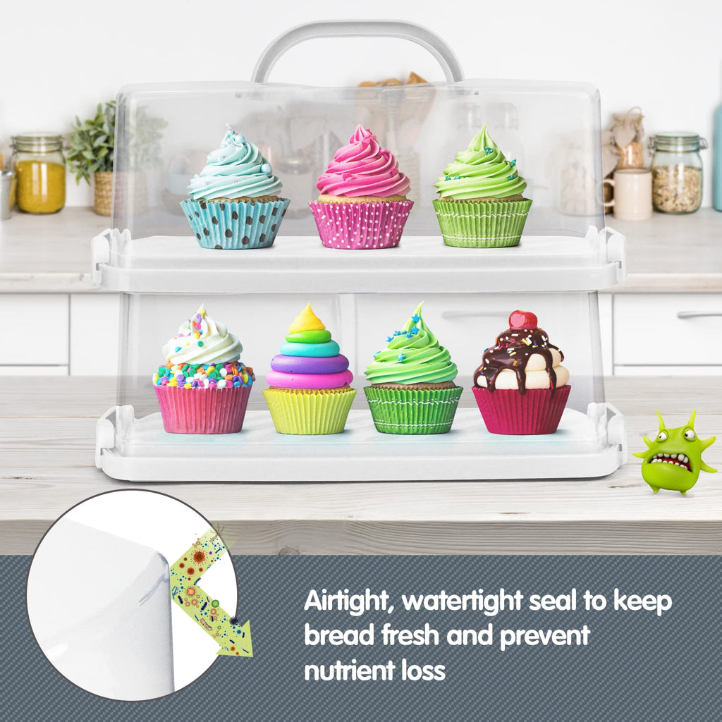 Plastic Rectangular Bread Box with Clear Lid, Loaf Cake Keeper, Portable Bread Keeper Storage Container with Handle