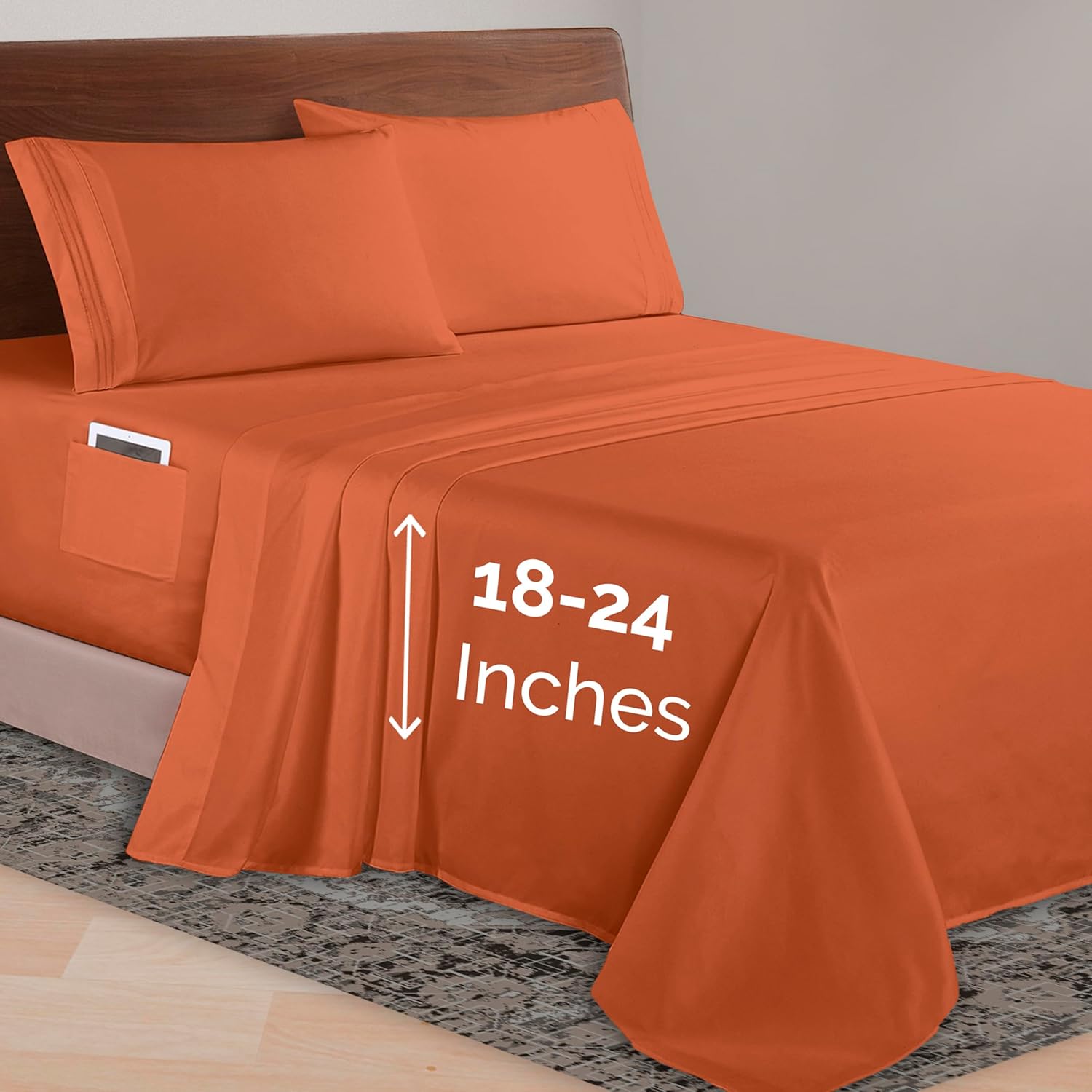 Elegant Comfort Luxurious 1500 Premium Hotel Quality Microfiber Three Line Embroidered Softest 4-Piece Bed Sheet Set, Wrinkle and Fade Resistant