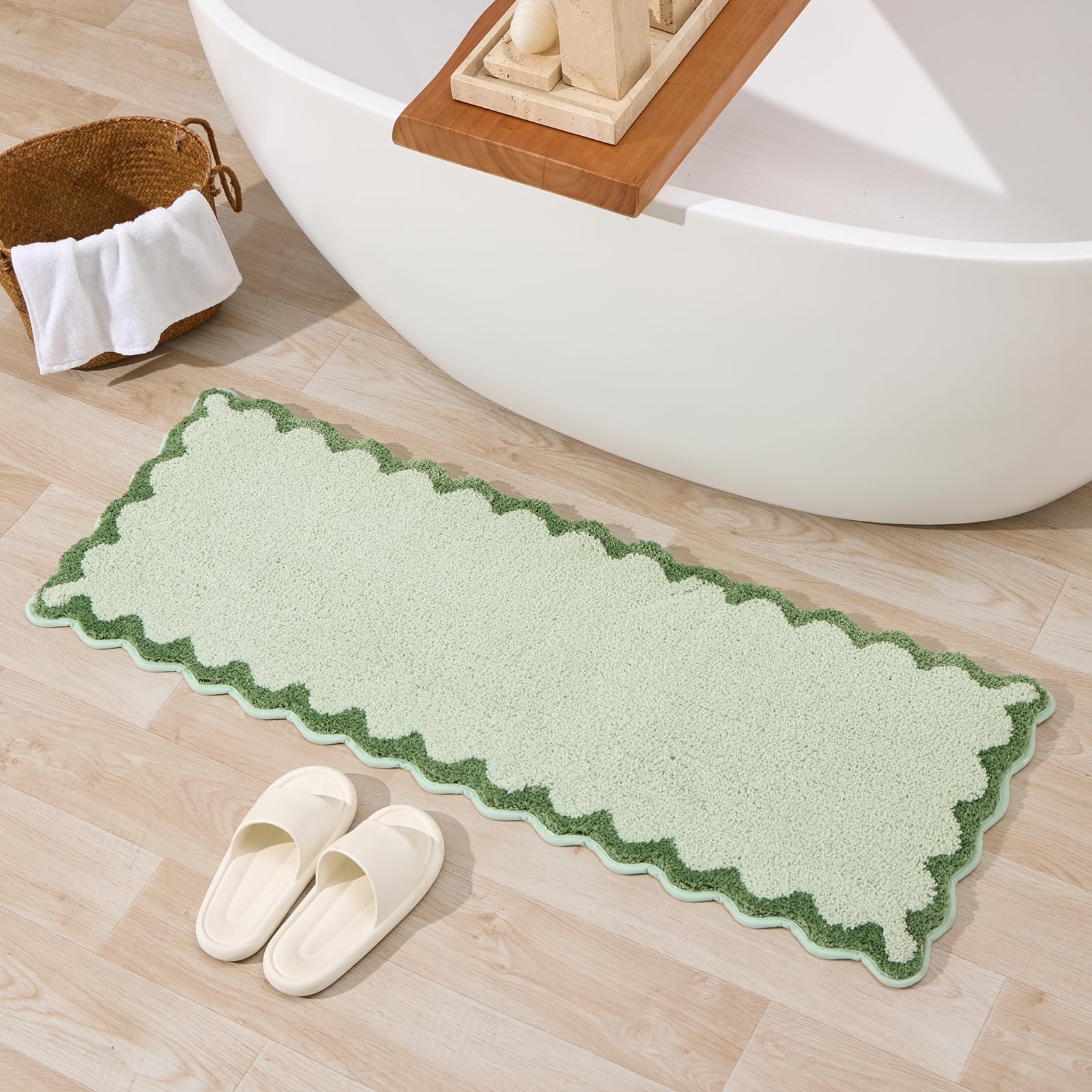 Cute Scalloped Bath Mat, Fun Plush Microfiber Scallop Bathroom Rugs Non Slip Washable Quick Dry Absorbent