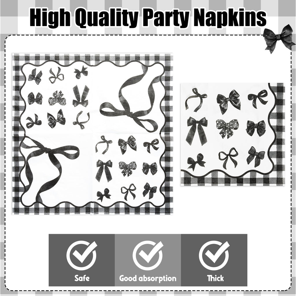 Coquette Cute Bow Party Tableware Decorations - Disposable Paper Plates Napkins Forks