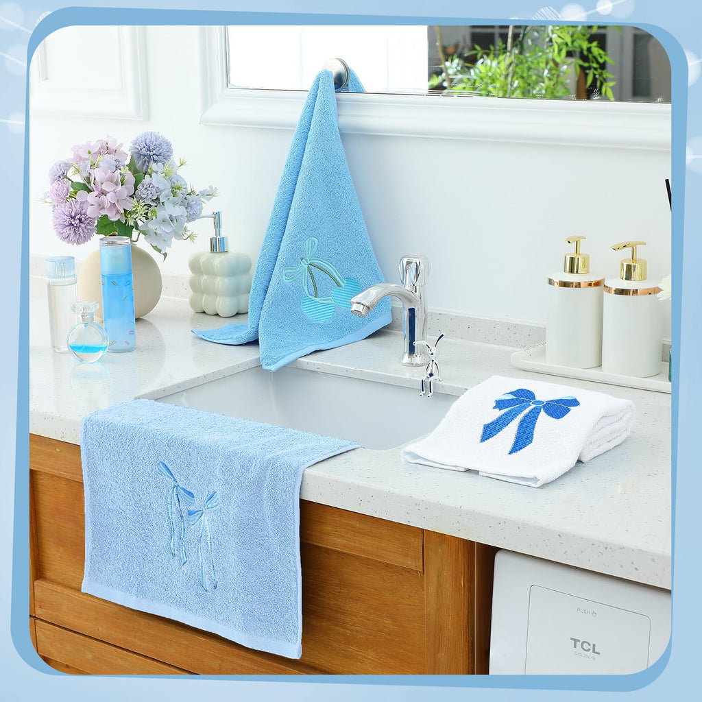 Hand Towels Embroidered Decorative Towel 100% Cotton Soft Absorbent Kitchen Facecloth Preppy Bathroom Decor 13.7 x 29.5''