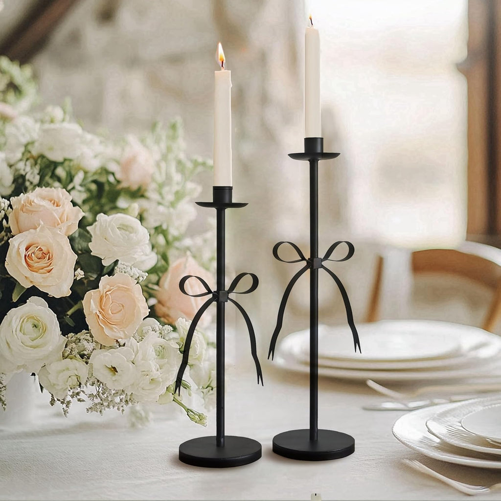 Bow Taper Candle Holders, Set of 2 Candle Stick Holders Set, Modern Decorative Centerpiece