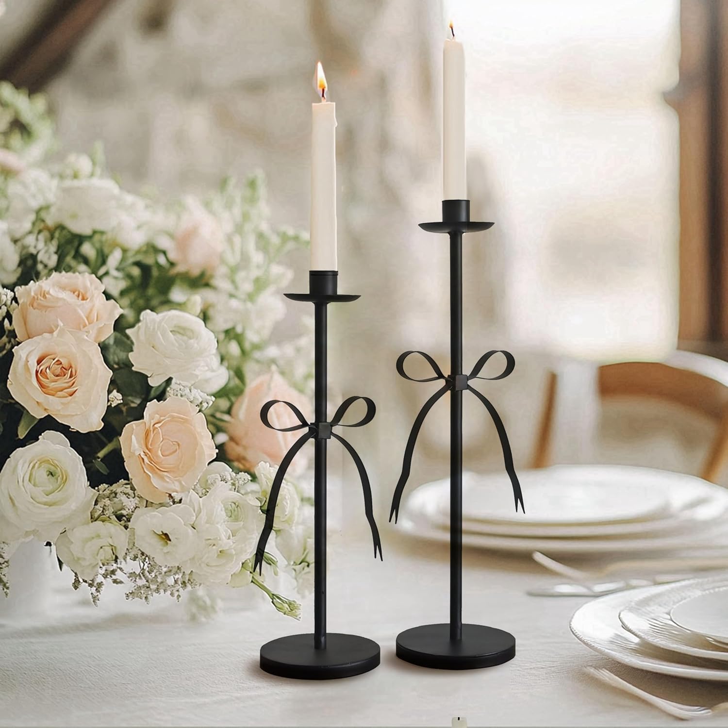 Bow Taper Candle Holders, Set of 2 Candle Stick Holders Set, Modern Decorative Centerpiece
