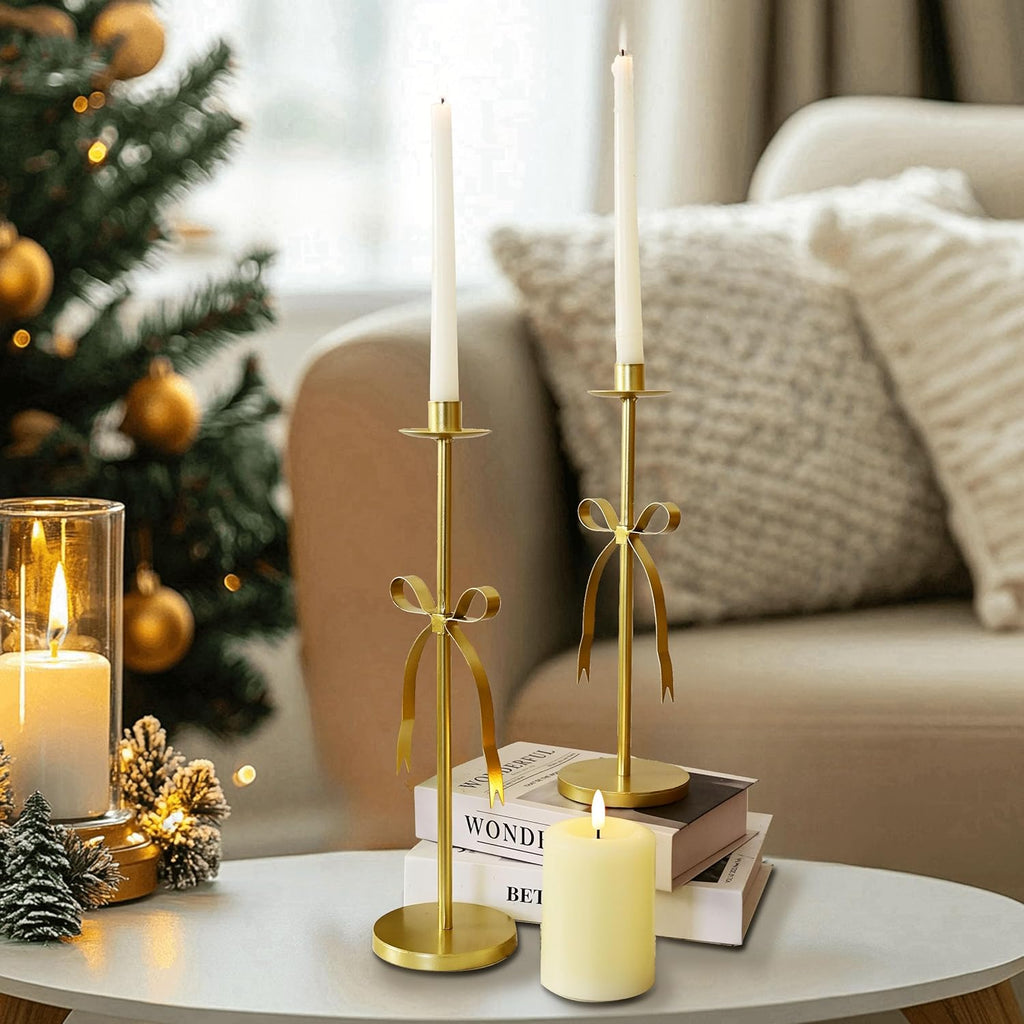 Bow Taper Candle Holders, Set of 2 Candle Stick Holders Set, Modern Decorative Centerpiece
