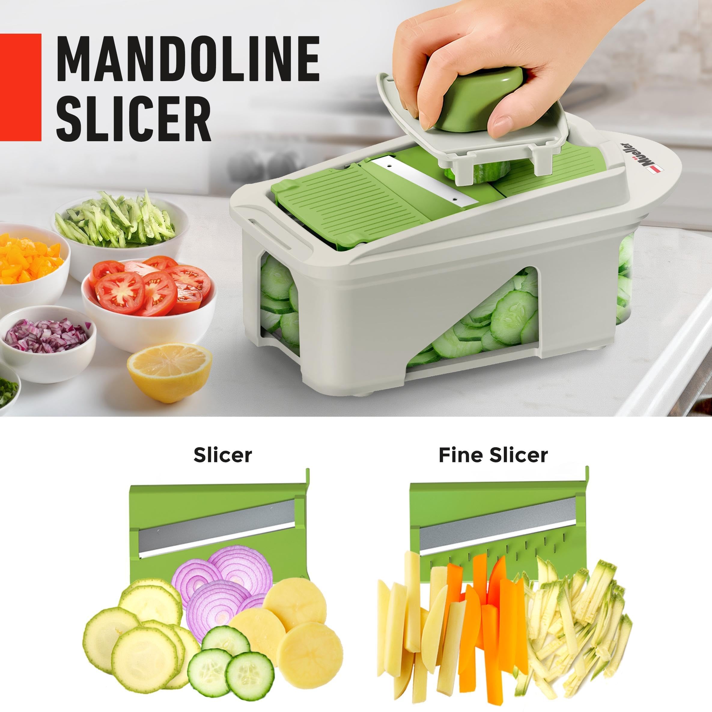 Mueller Pro-Series All-in-One, Mandoline Slicer for Kitchen, Food Chopper, Cucumber Slicer and Spiralizer, Cutter, Dicer, Grater, Kitchen Essentials