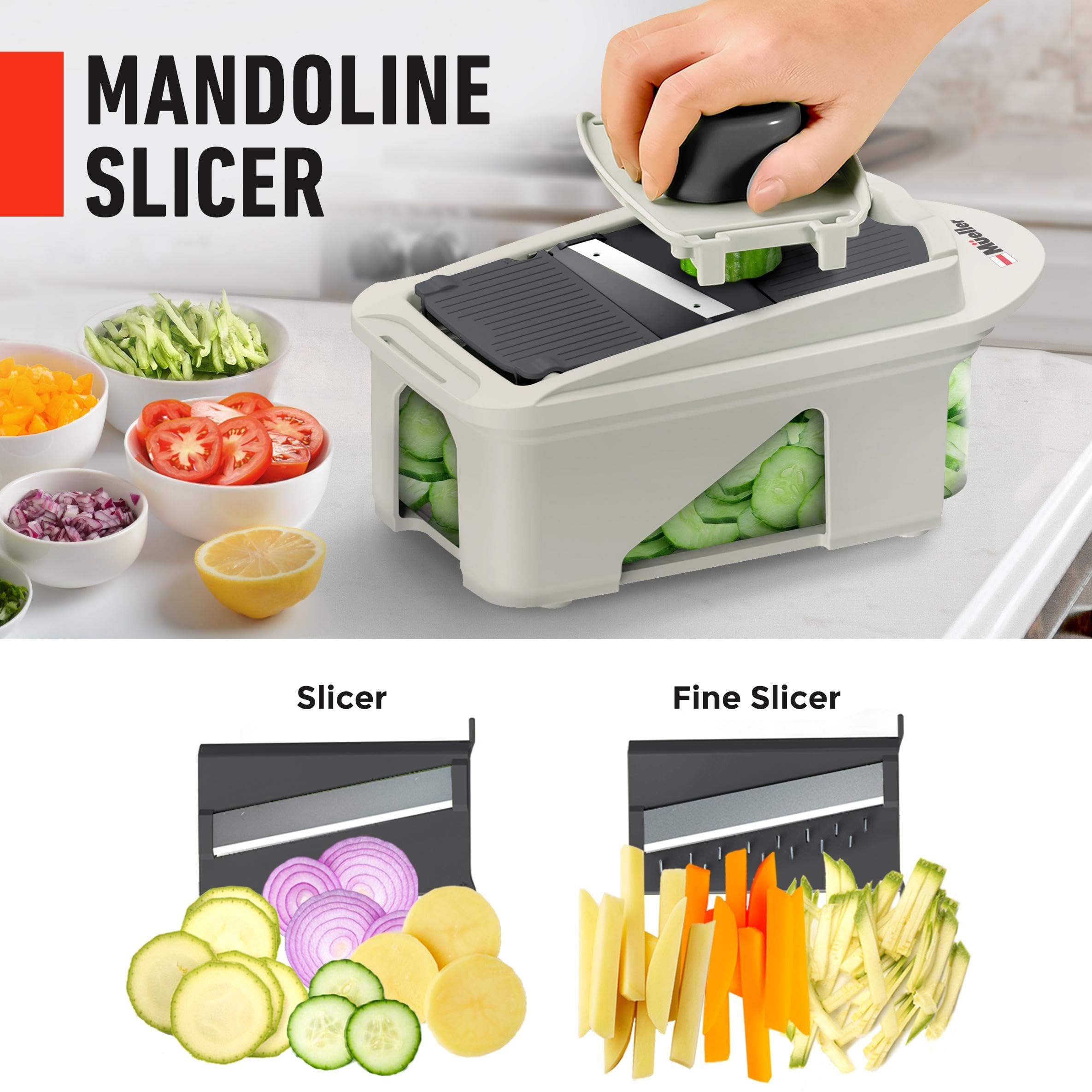 Mueller Pro-Series All-in-One, Mandoline Slicer for Kitchen, Food Chopper, Cucumber Slicer and Spiralizer, Cutter, Dicer, Grater, Kitchen Essentials