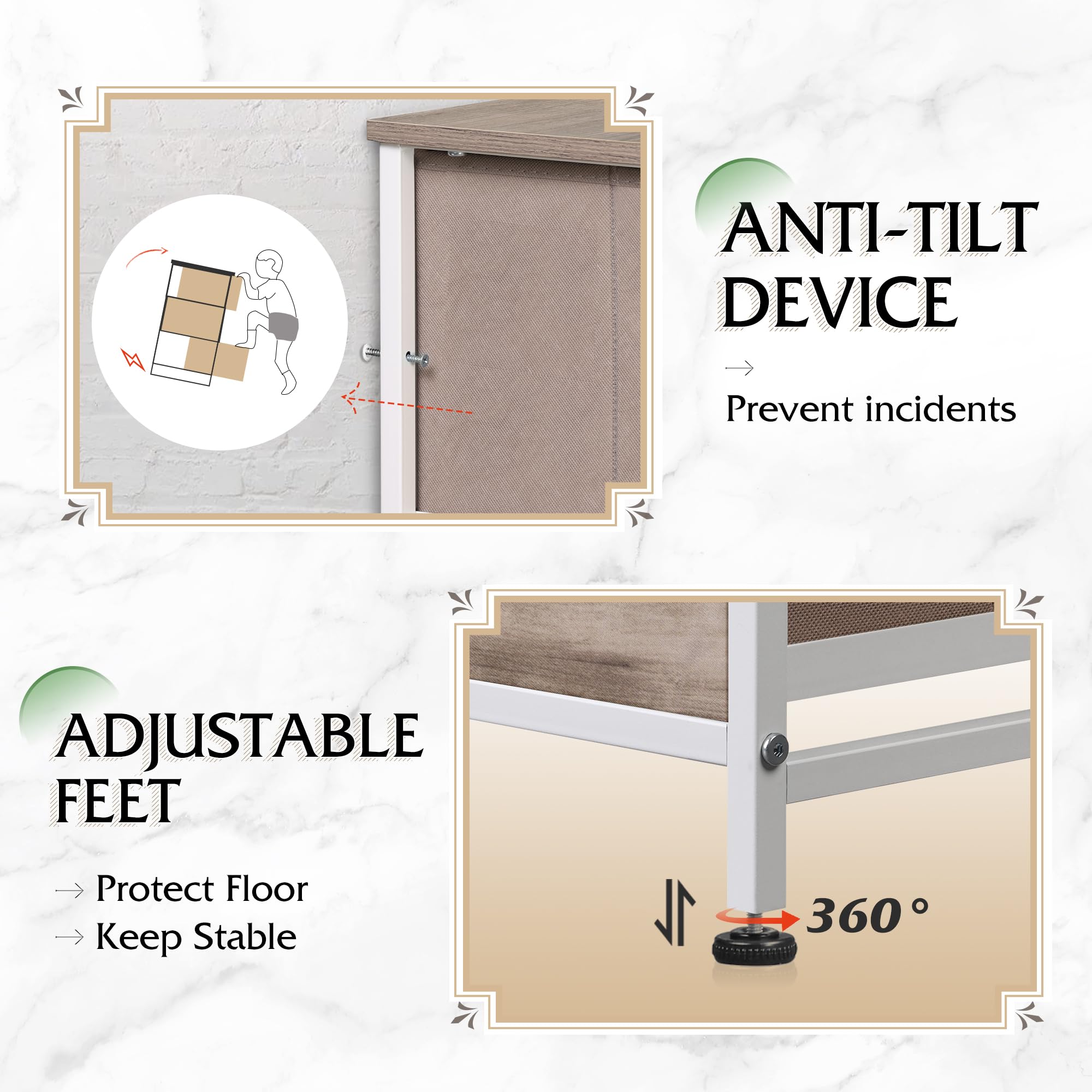 Drawer Fabric 9 Dresser â€?Tall Storage Tower with Bins, Steel Frame, and Wood Top