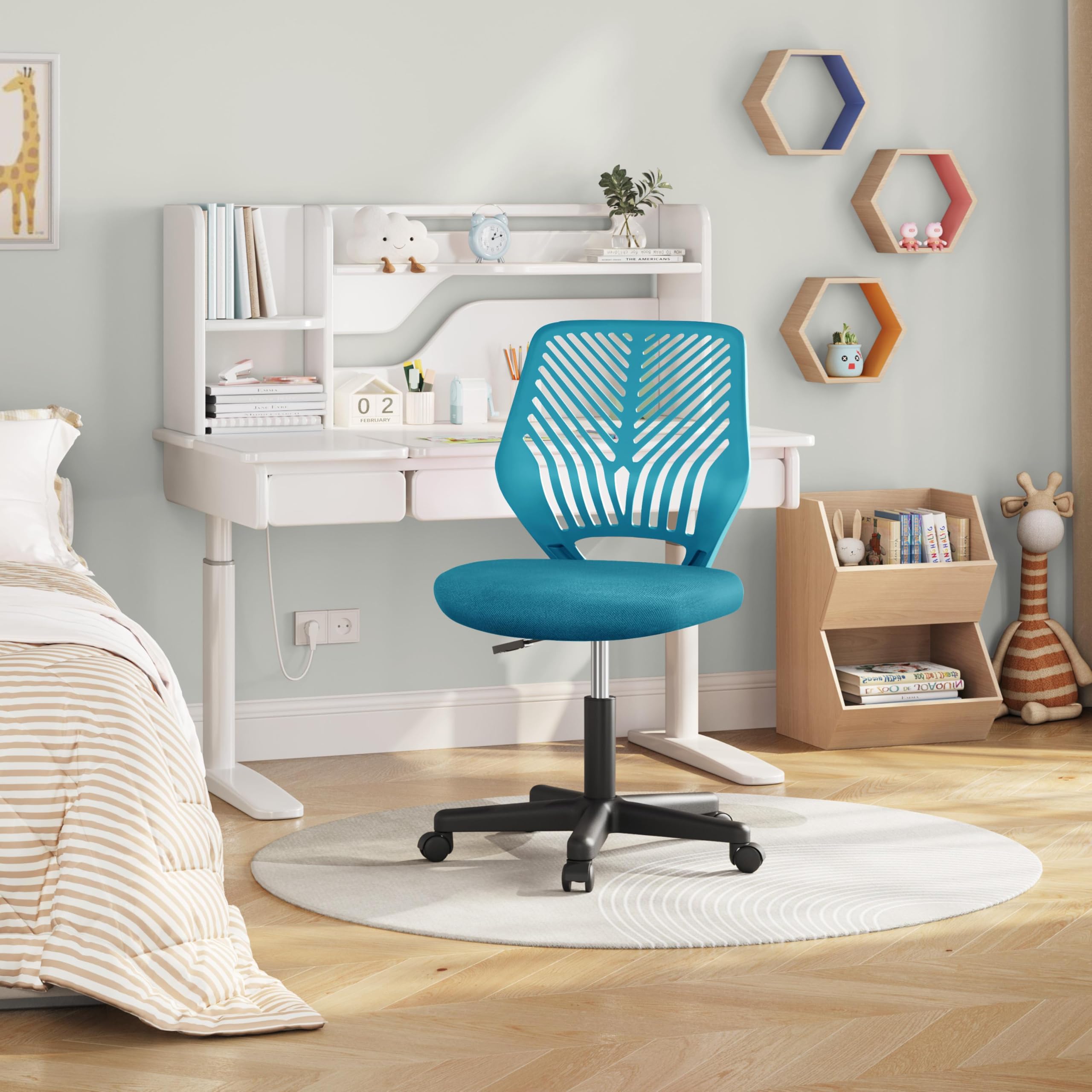 Cute Low-Back Armless Study w/Lumbar Support Adjustable Swivel Chair