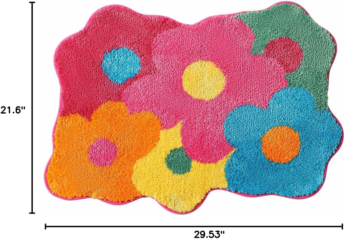 Flower Bath Mat, Cute Funny Colorful Bathroom Rugs Microfiber Absorbent Non Slip Bath Rug Machine Washable, 21.6IN x 29.53IN