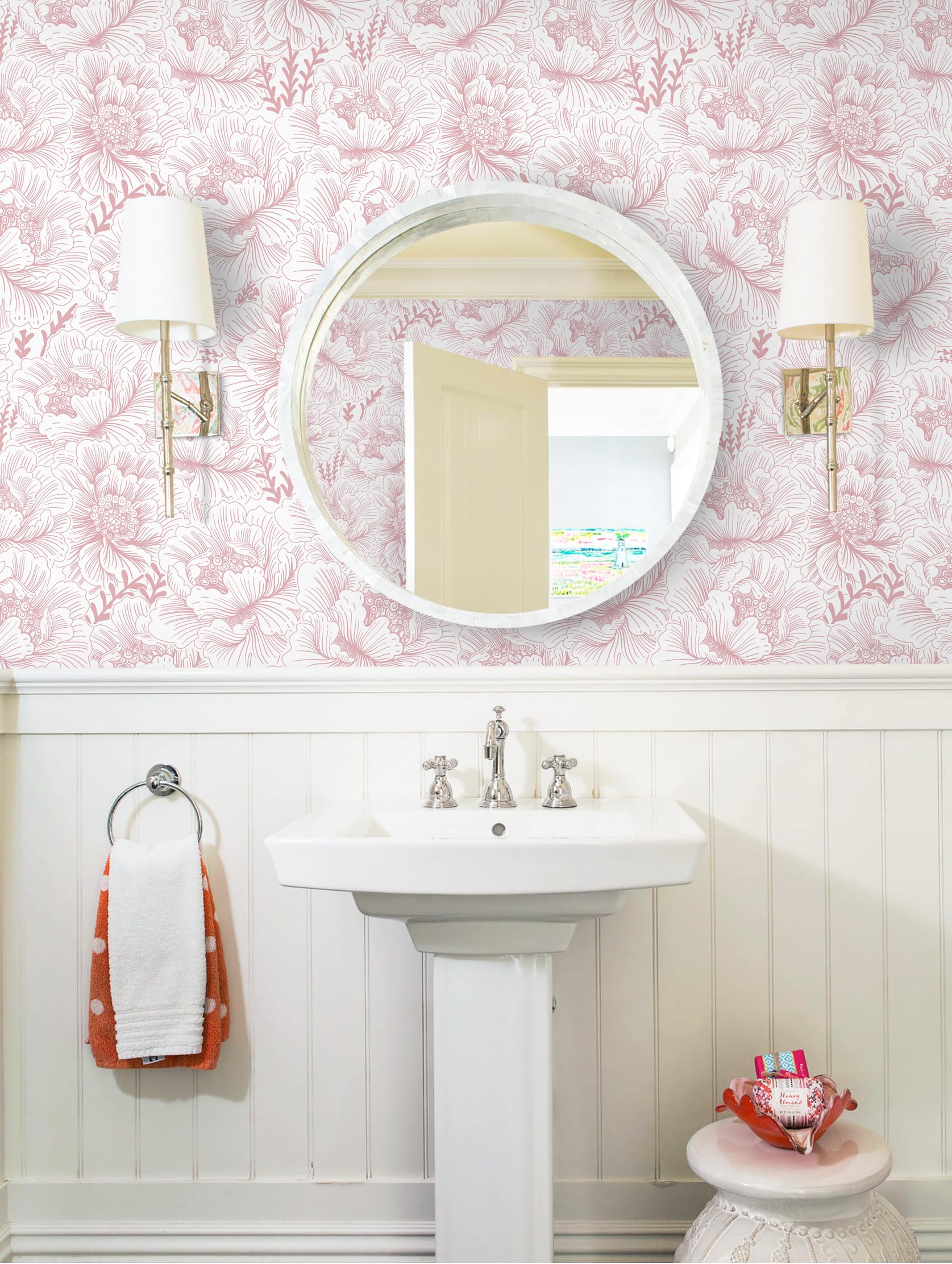 Floral Peel and Stick Wallpaper Boho Contact Paper Pink and White Self Adhesive Removable Wallpaper