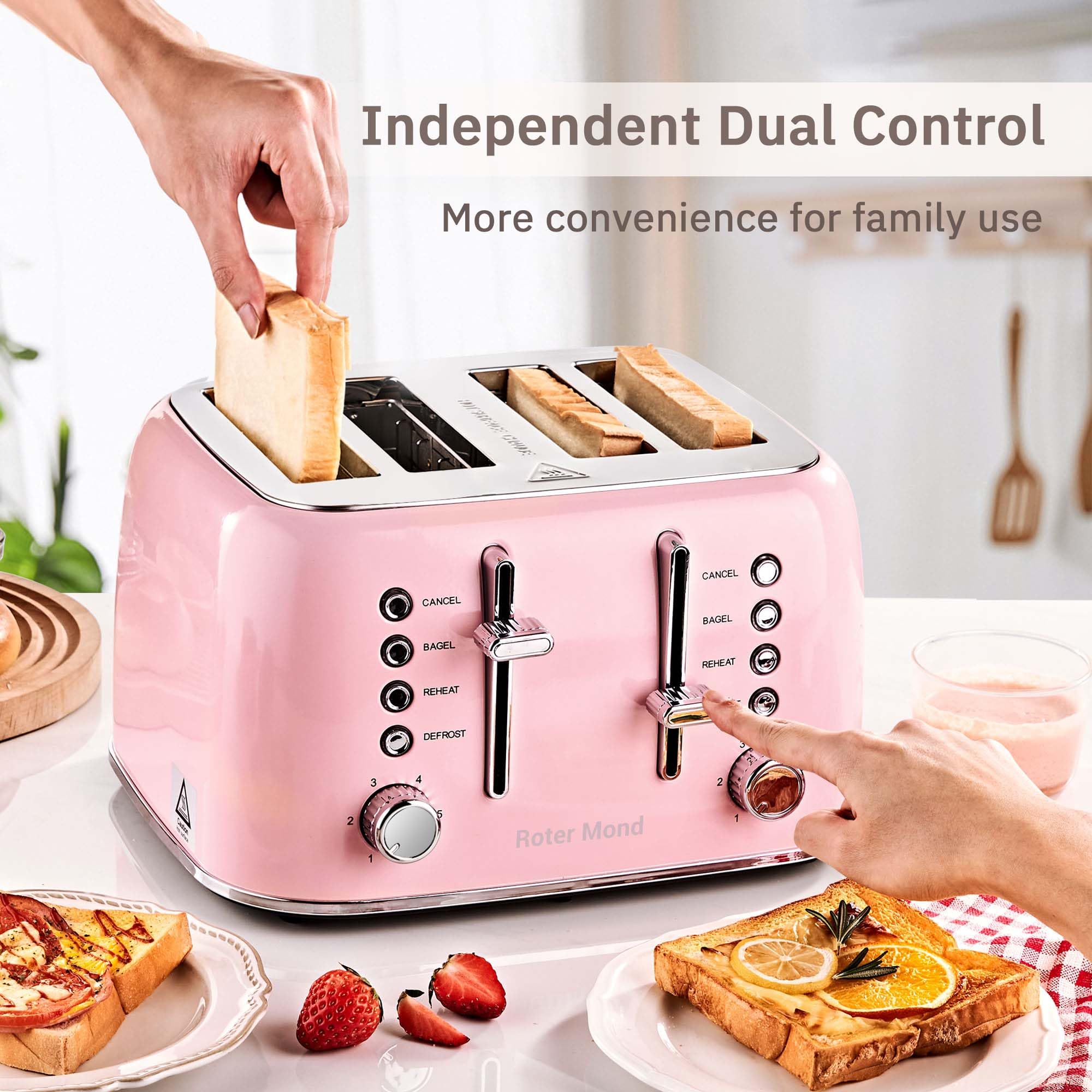 Toaster 4 Slice Retro Stainless Steel with Extra Wide Slots, Reheat Function, Dual Independent Control Panel, Removable Crumb Tray, 6 Browning Levels