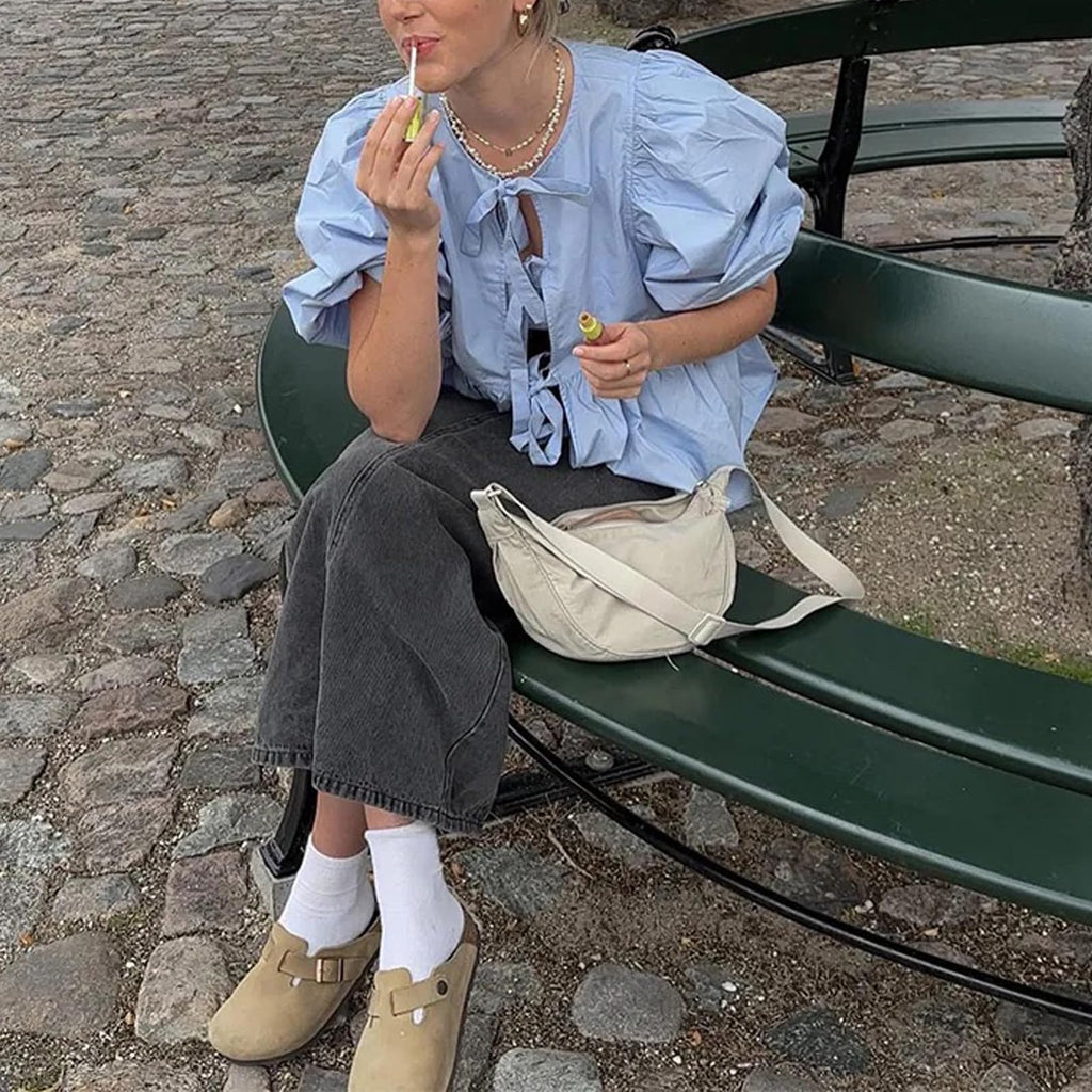 Tie Front Tops Womens Y2k Print Peplum Babydoll Top 3/4 Length Puff Sleeve Coquette Cute Going Out Tops