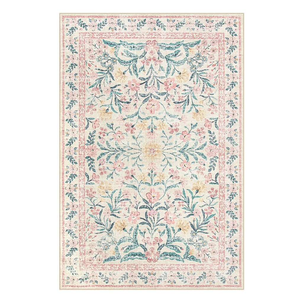 Machine Washable Boho Soft Floral Carpet Non Slip, Indoor Ultra-Thin Floor Carpet for Kid Room Living Room Dorm