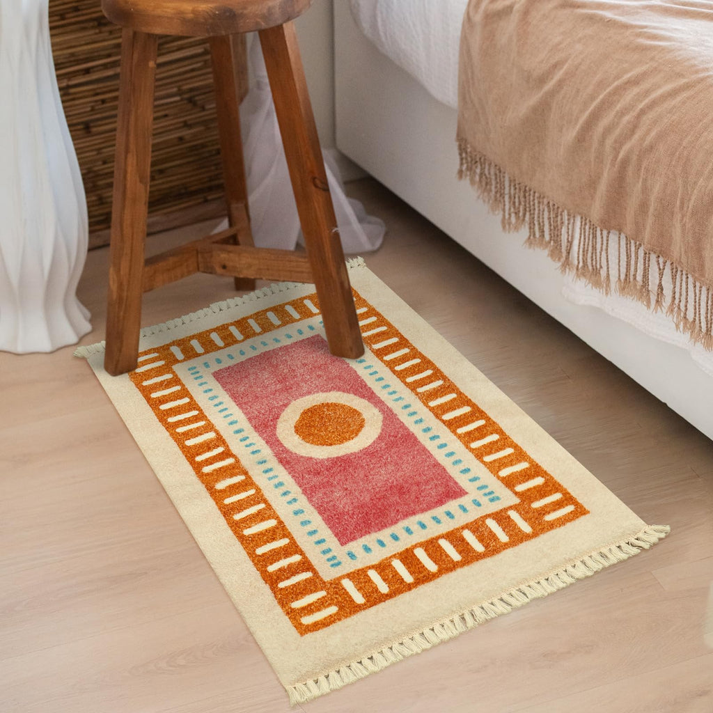 Orange Rainbow Boho Runner Rugs with Fringes, Sun Washable Hallway Runner Rug, Soft Non-Slip Area Rug