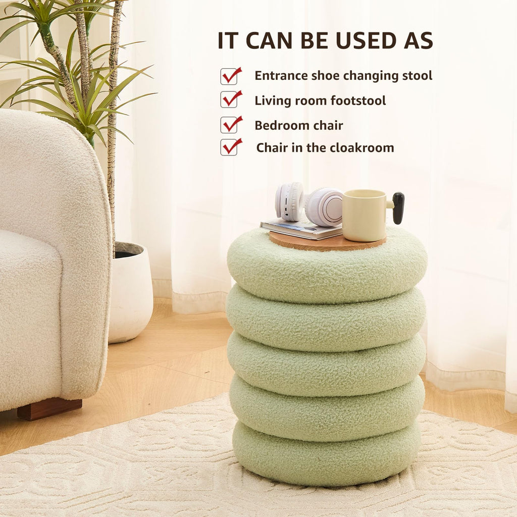 Round Storage Ottoman, Modern Sherpa Footstool with Flip-Top