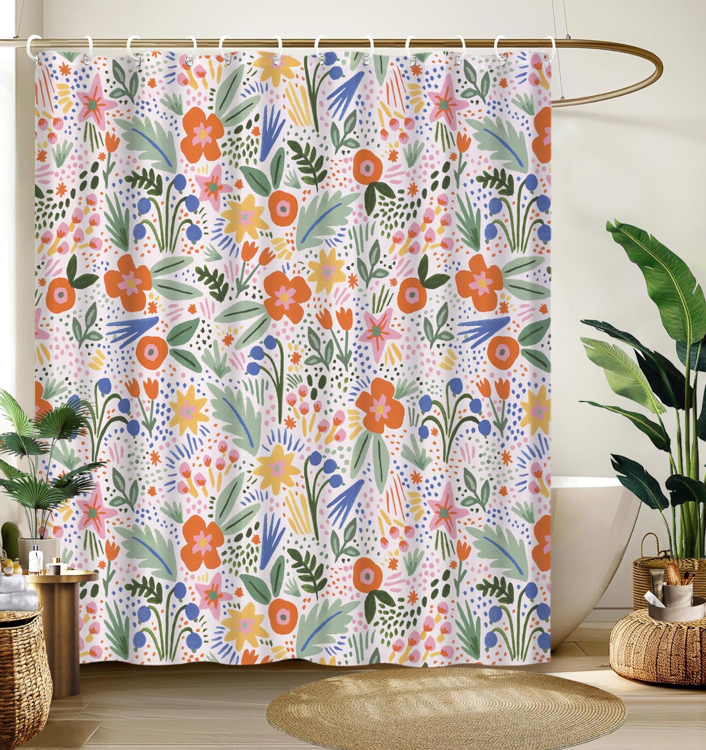 Cute Shower Curtain for Bathroom Modern Aesthetic Funky Decorative, Pretty Chic Cloth Set with Hooks, 72x72 Inch