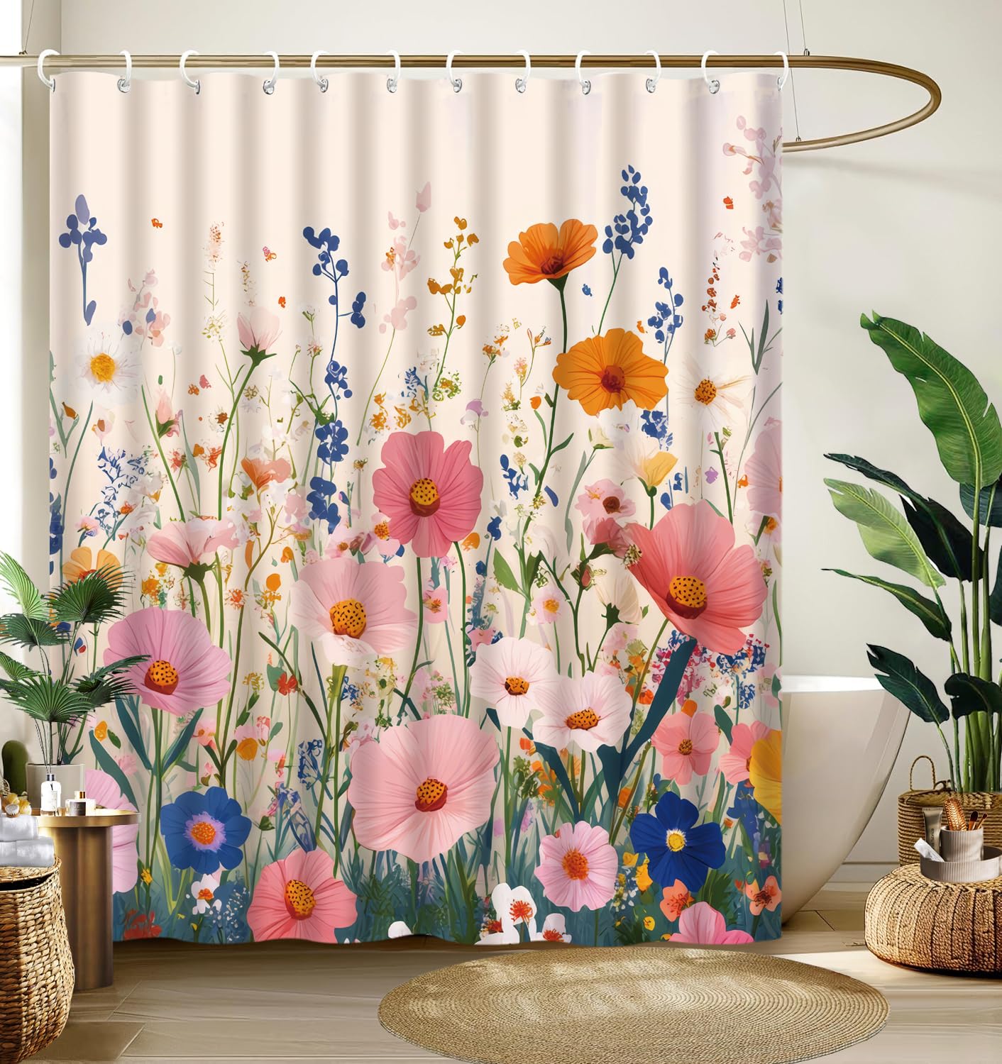 Cute Shower Curtain for Bathroom Modern Aesthetic Funky Decorative, Pretty Chic Cloth Set with Hooks, 72x72 Inch