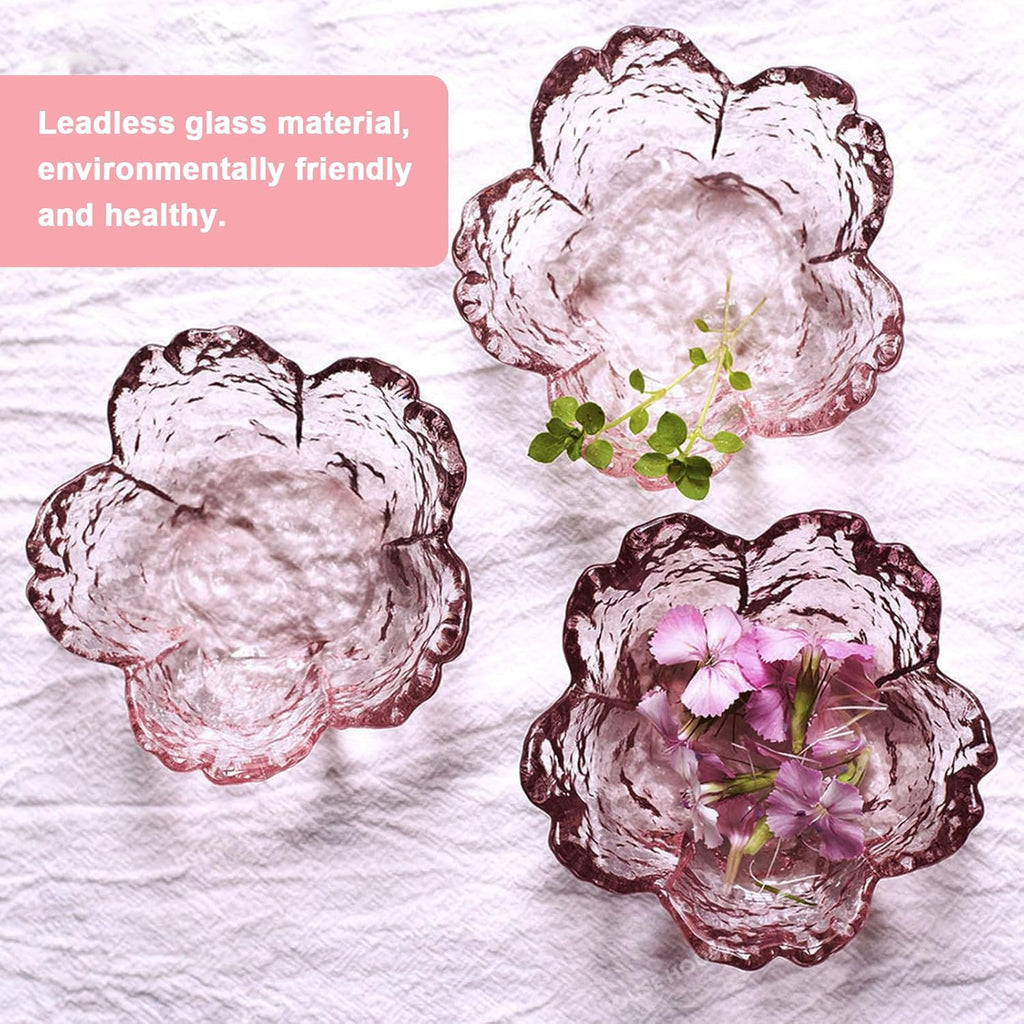 Mini Pink Sakura Dip Bowls,Crystal Glass Dessert Bowls, Appetizer Plates Salad Bowl 6 Pcs