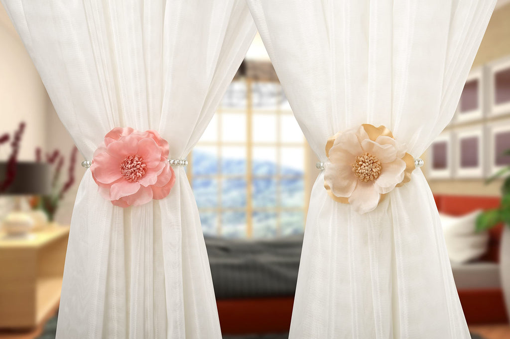 Elegant Pearl Magnetic Curtain Tieback with Handmade Flower Decorative Drapery Holdbacks Rope Holder