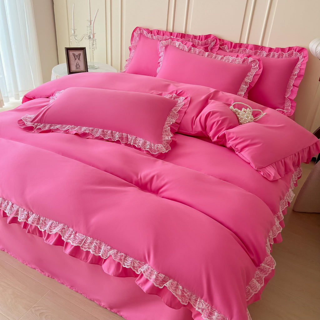 Chic Ruffle Lace Polyester Duvet Cover Set - Bedding-2 Piece Twin Duvet Cover with Zipper Closure - Ultra Soft and Light Weight