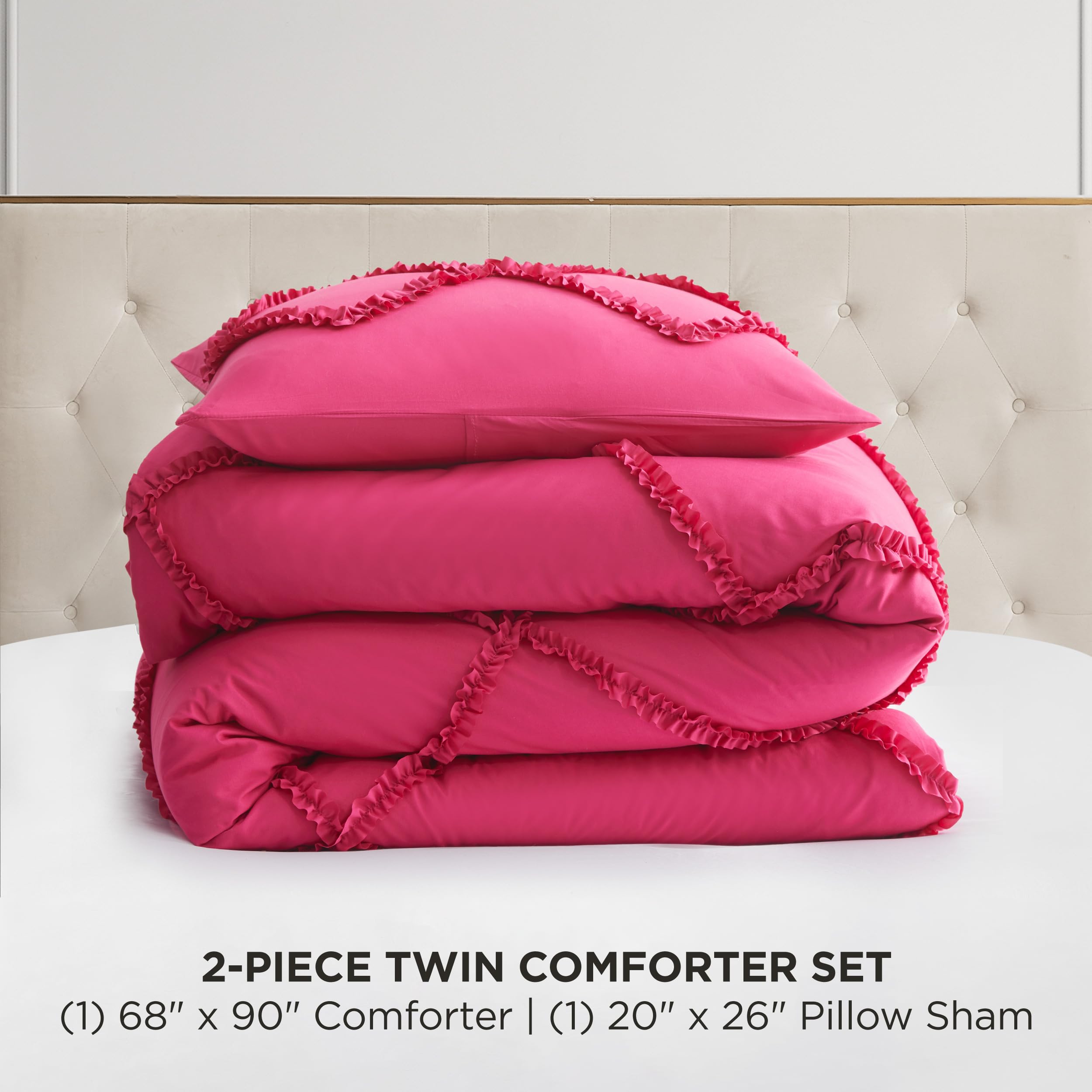 Juicy Couture Diamond Queen Comforter Set - Ruffle 3-Piece Machine Washable Reversible Bedding Comforter Set