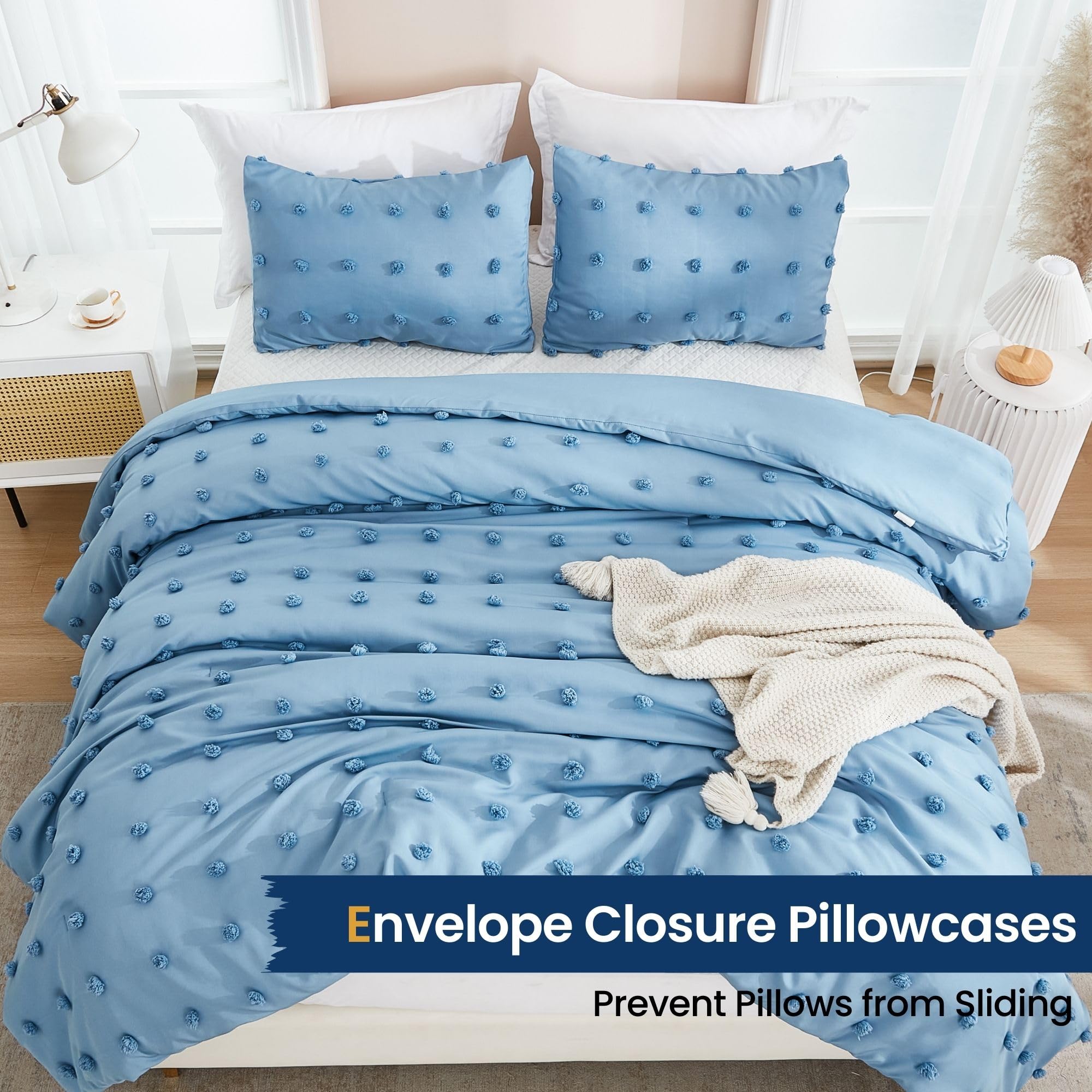 Comforter Set, 2 Pieces- Soft Cotton Lightweight Comforter with 1 Pillowcase, Chenille Dots All Season Down Alternative Comforter Set for Bedding