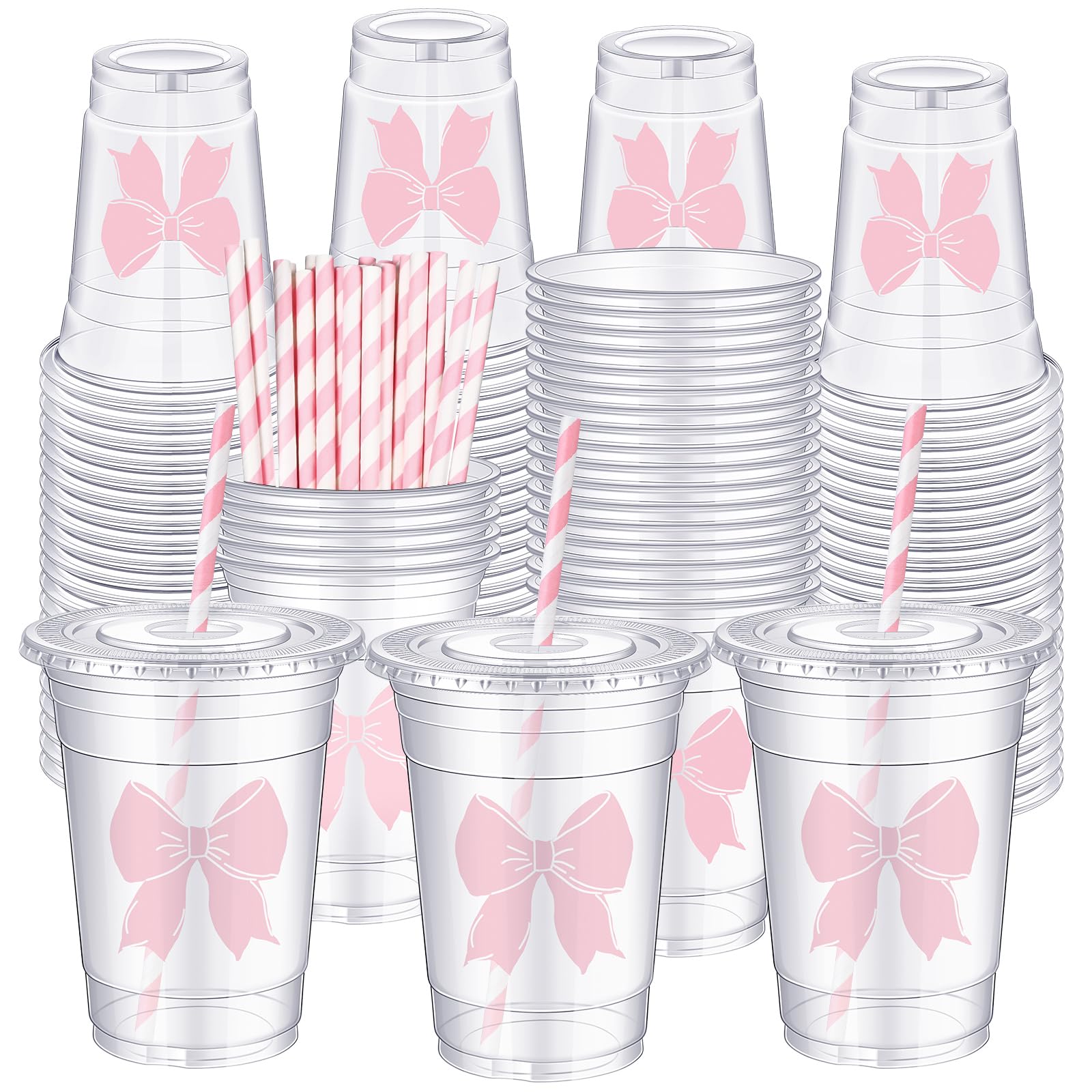 Coquette Bow Disposable Plastic Cups with Straw