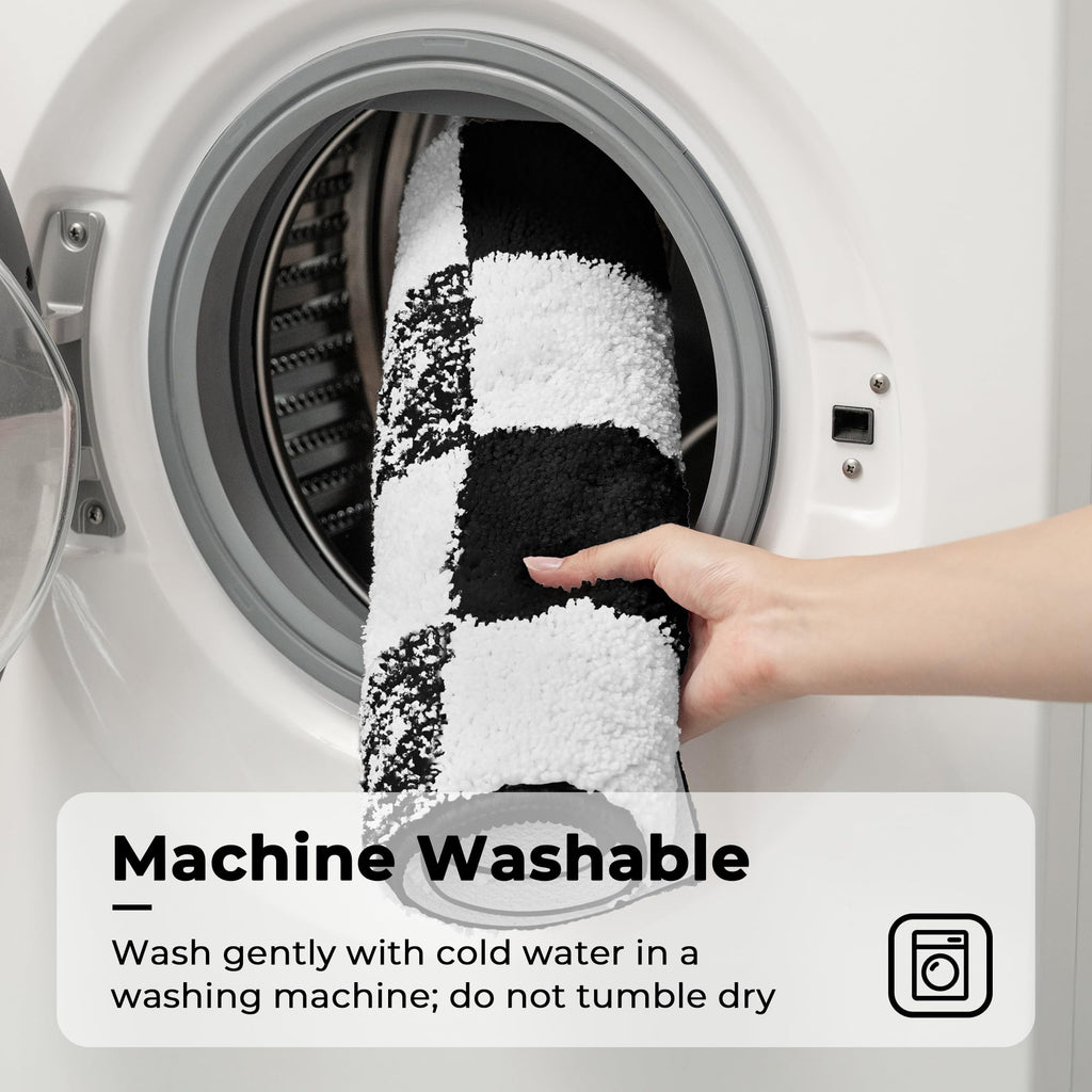 Checkered Bathroom Rugs, Fluffy Rug, Absorbent Microfiber Ultra Soft Bath Mat Washable, Non-Slip Bath Mats for Bathroom, Cute Floor Mat