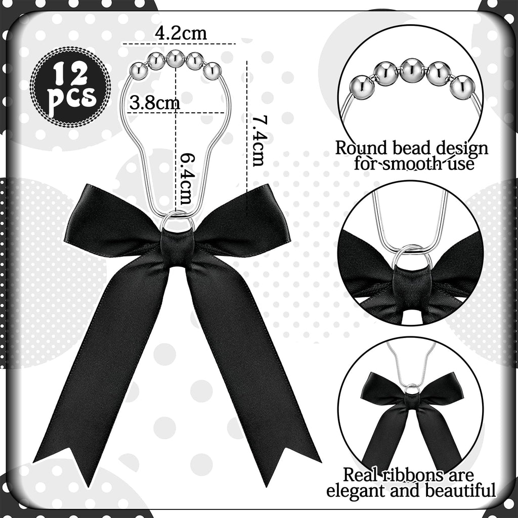 Cute Bow Knot Ribbon Curtain Hooks Decorative Shower Rings Hanger Bathroom Decor Bathroom Accessories 12 Pcs