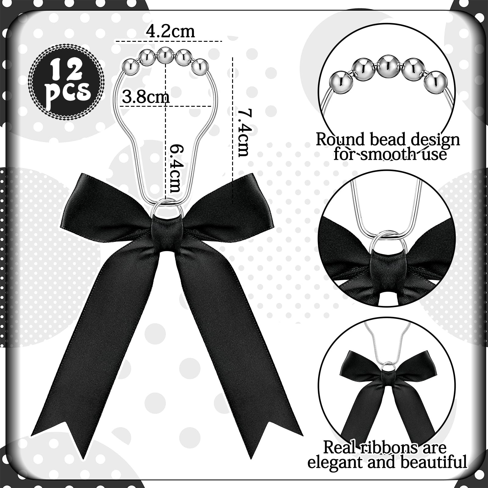 Cute Bow Knot Ribbon Curtain Hooks Decorative Shower Rings Hanger Bathroom Decor Bathroom Accessories 12 Pcs