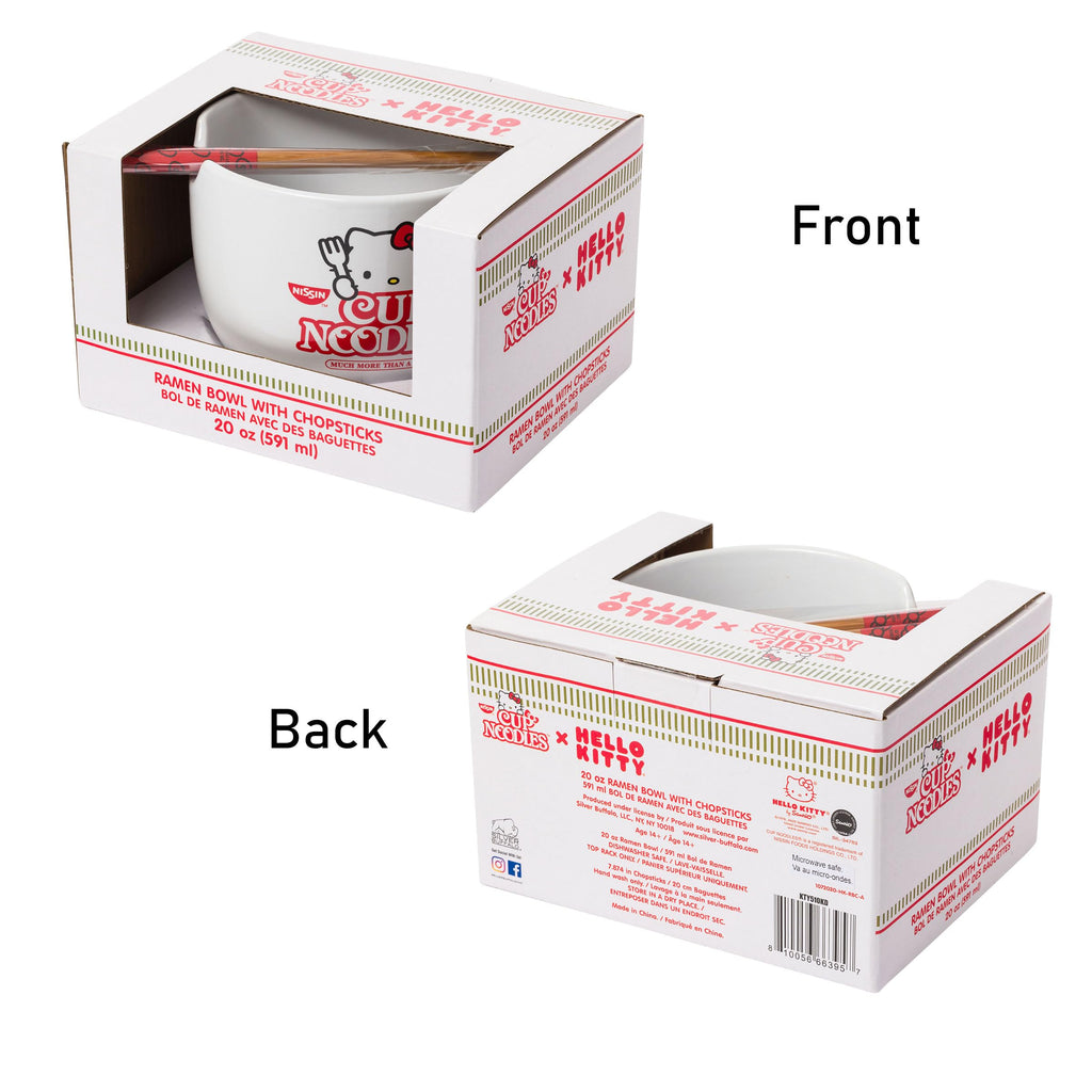 Ceramic Sanrio Hello Kitty Ramen Noodle Rice Bowl with Chopsticks, Microwave Safe