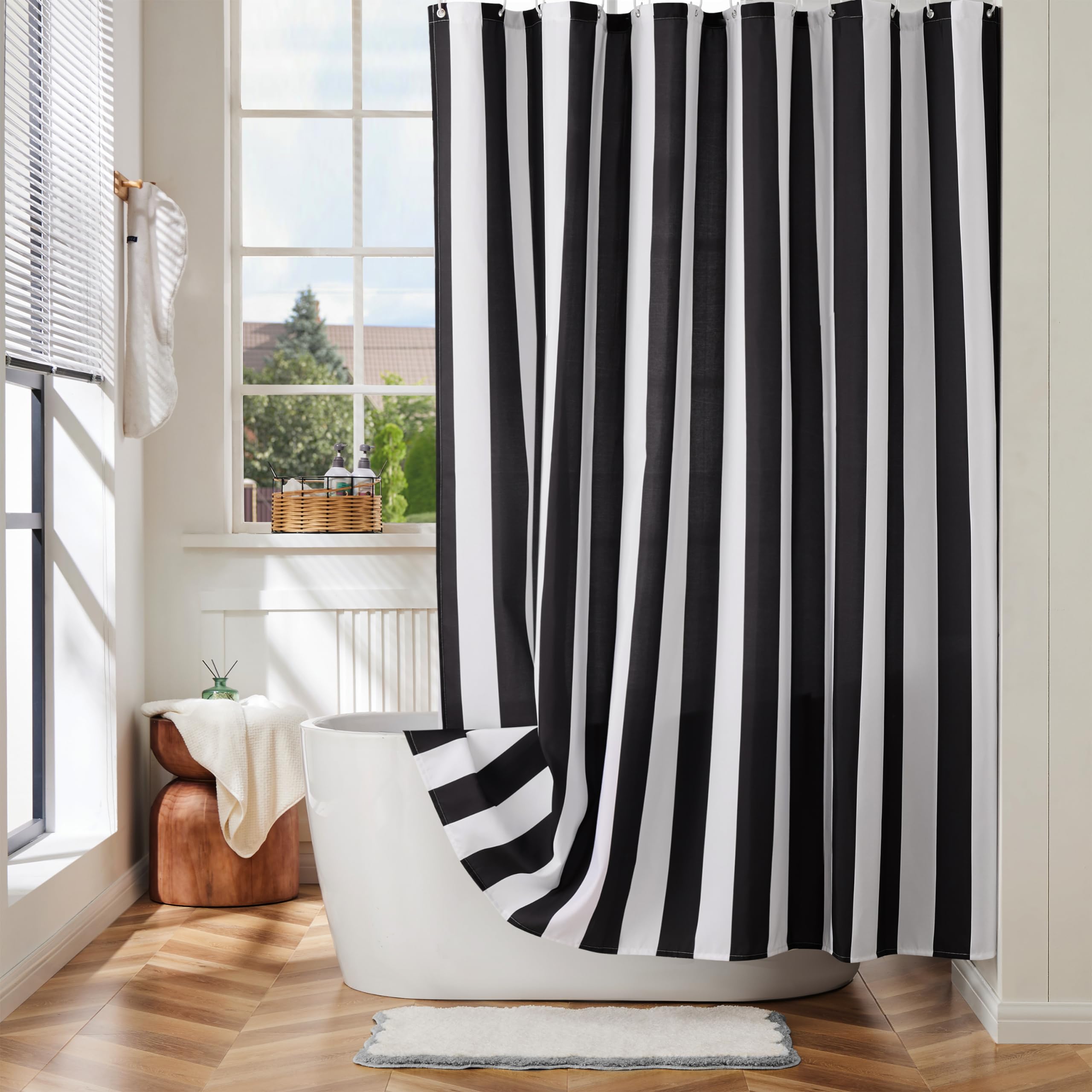 Pink Vertical Striped Shower Curtain, Cute Retro Vintage Stripe Bathroom Shower Curtain, Waterproof Polyester Fabric Modern Bath Curtain for Bathroom 72x72 Inches
