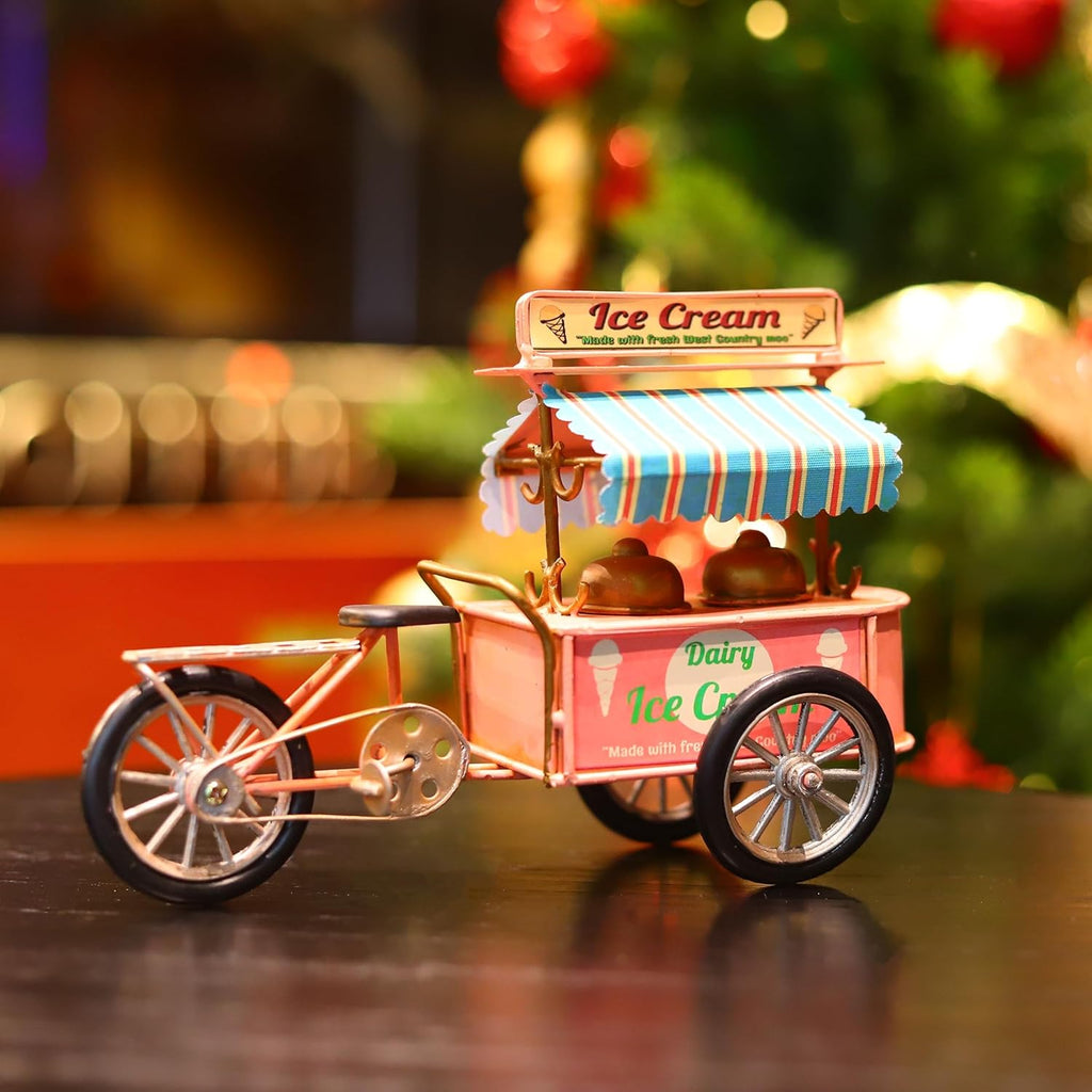 Pink Miniature Ice-Cream Tricycle Bike Model Ice Cream Cart Handmade Retro Home Decoration