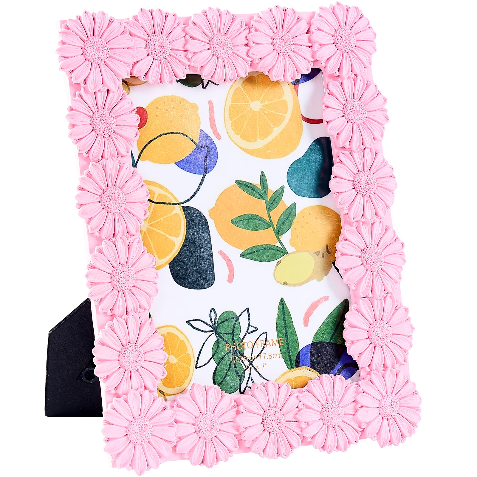 Vintage Ornate Daisy Textured Photo Frame, Hand-Crafted Resin Antique Frame with Glass Front, Easel, Hook & Mat for Tabletop Display, Retro Design Home Decor