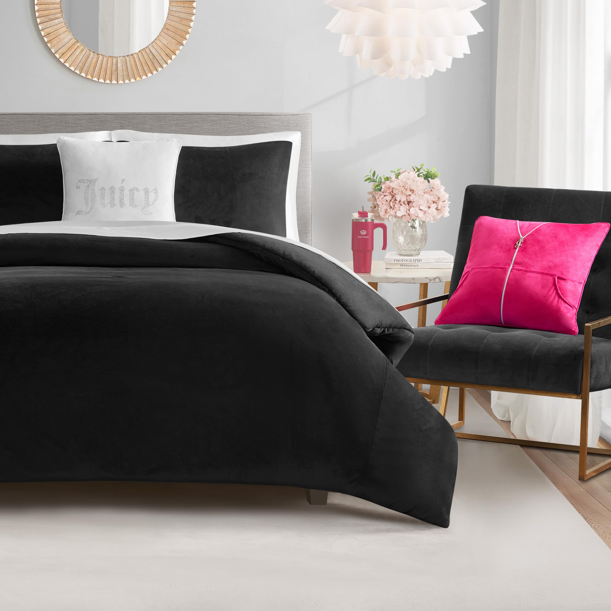 Juicy Couture Solid Velour 3-Piece King Comforter Set â€?Luxurious Bedding Ensemble