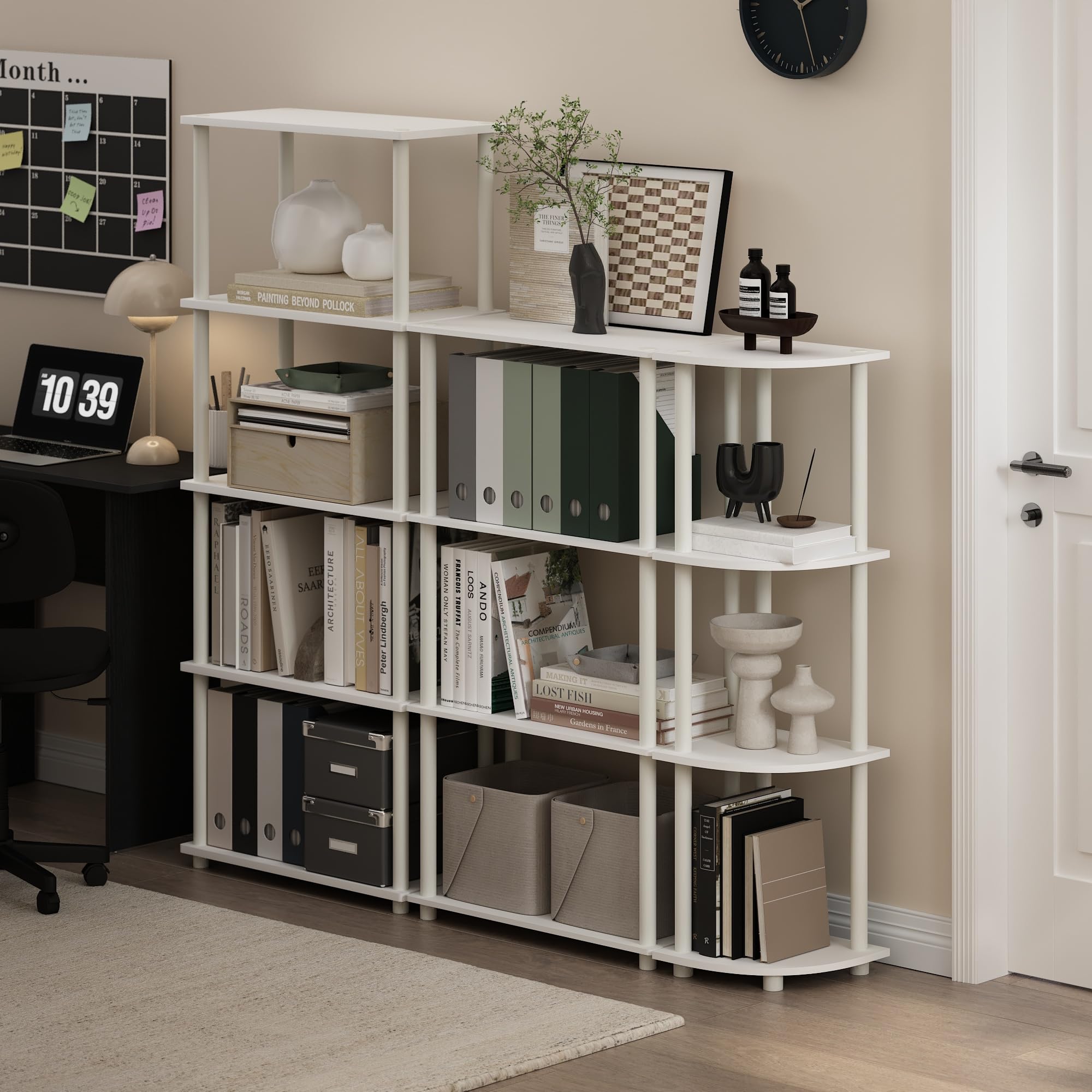 Three-Tier Round Tube Reversible Corner Display Rack Multipurpose Shelving Unit