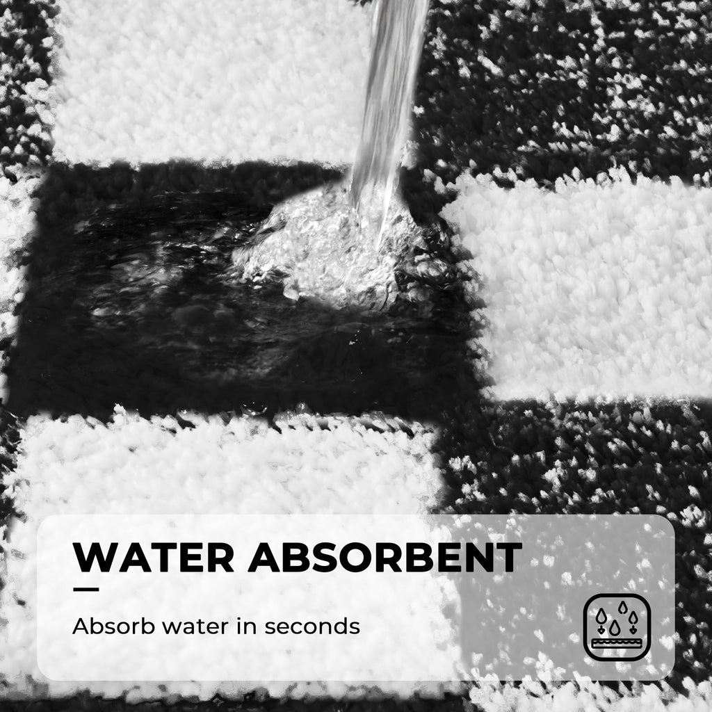 Checkered Bathroom Rugs, Fluffy Rug, Absorbent Microfiber Ultra Soft Bath Mat Washable, Non-Slip Bath Mats for Bathroom, Cute Floor Mat