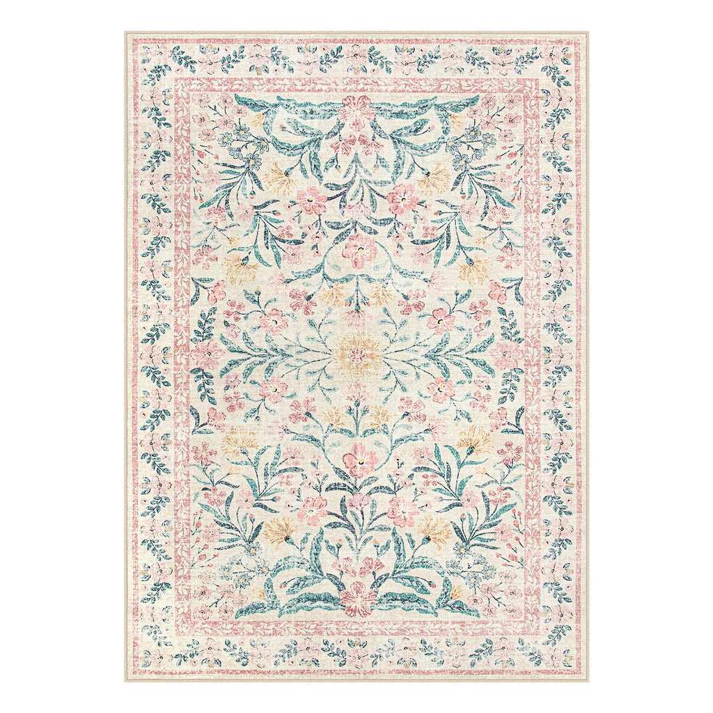 Machine Washable Boho Soft Floral Carpet Non Slip, Indoor Ultra-Thin Floor Carpet for Kid Room Living Room Dorm