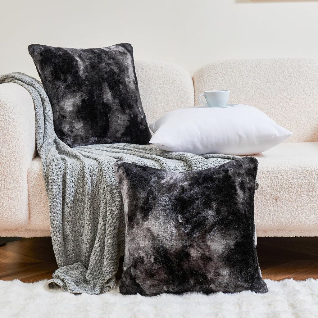 Faux Fur Pillow Cases Set of 2, Luxury Ultra Soft Fuzzy Pillowcases, Fluffy Plush Velvet Pillow Covers with Zipper, Cozy Warmth and No Shedding