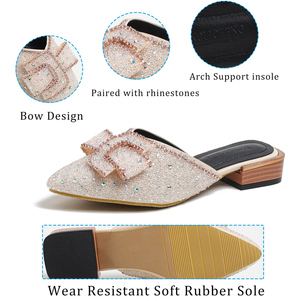 Mules for Women Flats Comfortable Soft Memory Foam Insole Pointed Rivet Mule Shoes