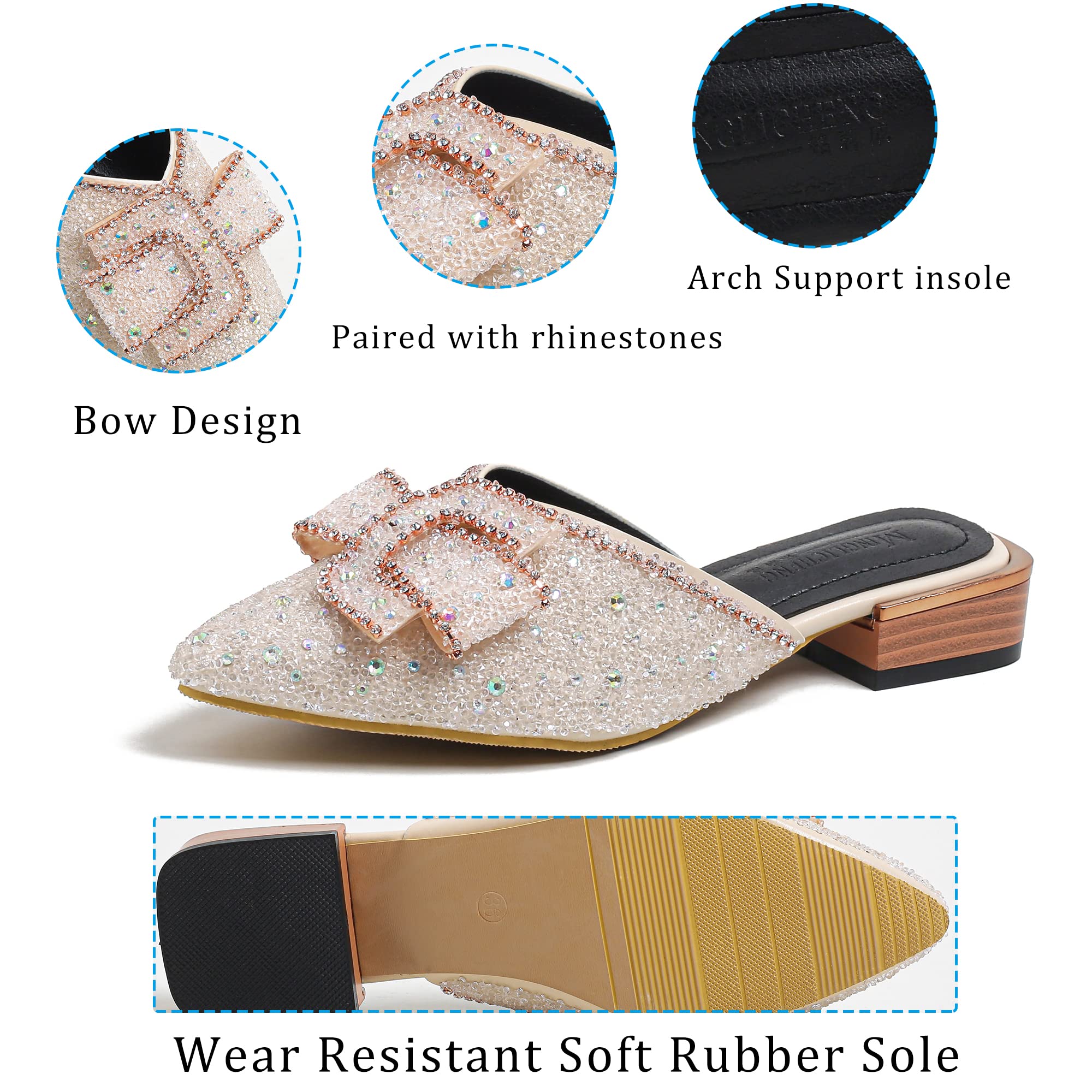 Mules for Women Flats Comfortable Soft Memory Foam Insole Pointed Rivet Mule Shoes