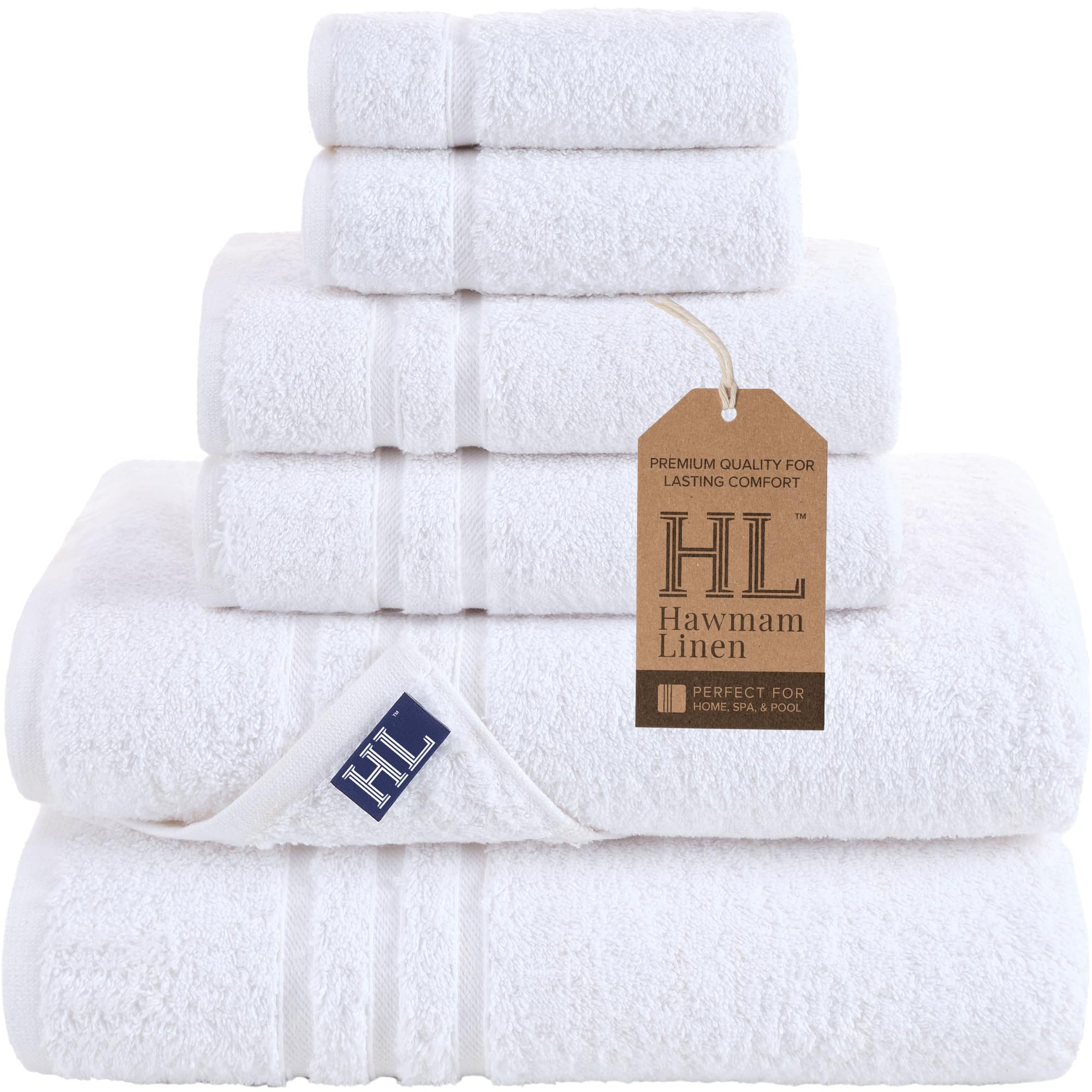 Linen Bath Towels Set for Bathroom Original Turkish Cotton Soft, Absorbent and Premium 2 Bath Towels, 2 Hand Towels, 2 Washcloths