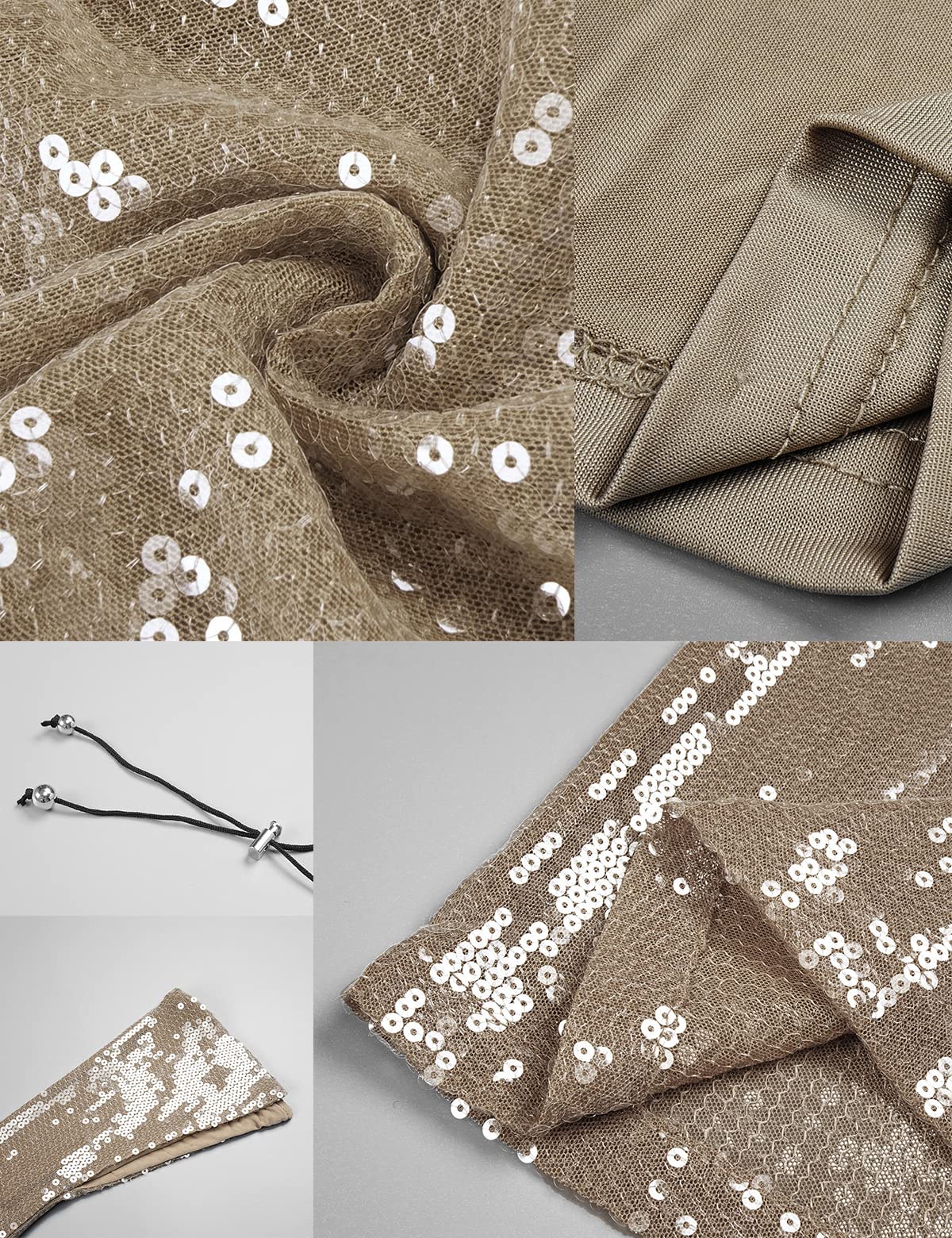 Deep V Dress with Drawstring Long Sleeve Sequin Dress for Women Long Gown