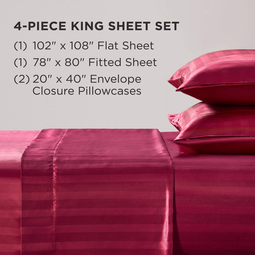 Juicy Couture Silky Satin Damask Sheet Set - Luxury Smooth Satin Striped Sheets