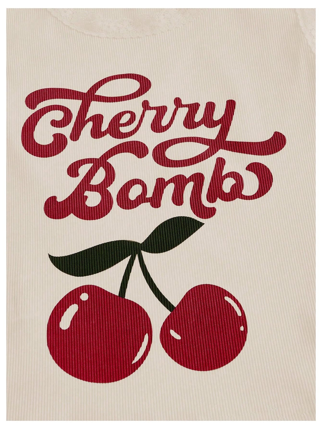 Women's Crewneck Letter Cherry Print Lace Tank Top Rib Knit Vest Top