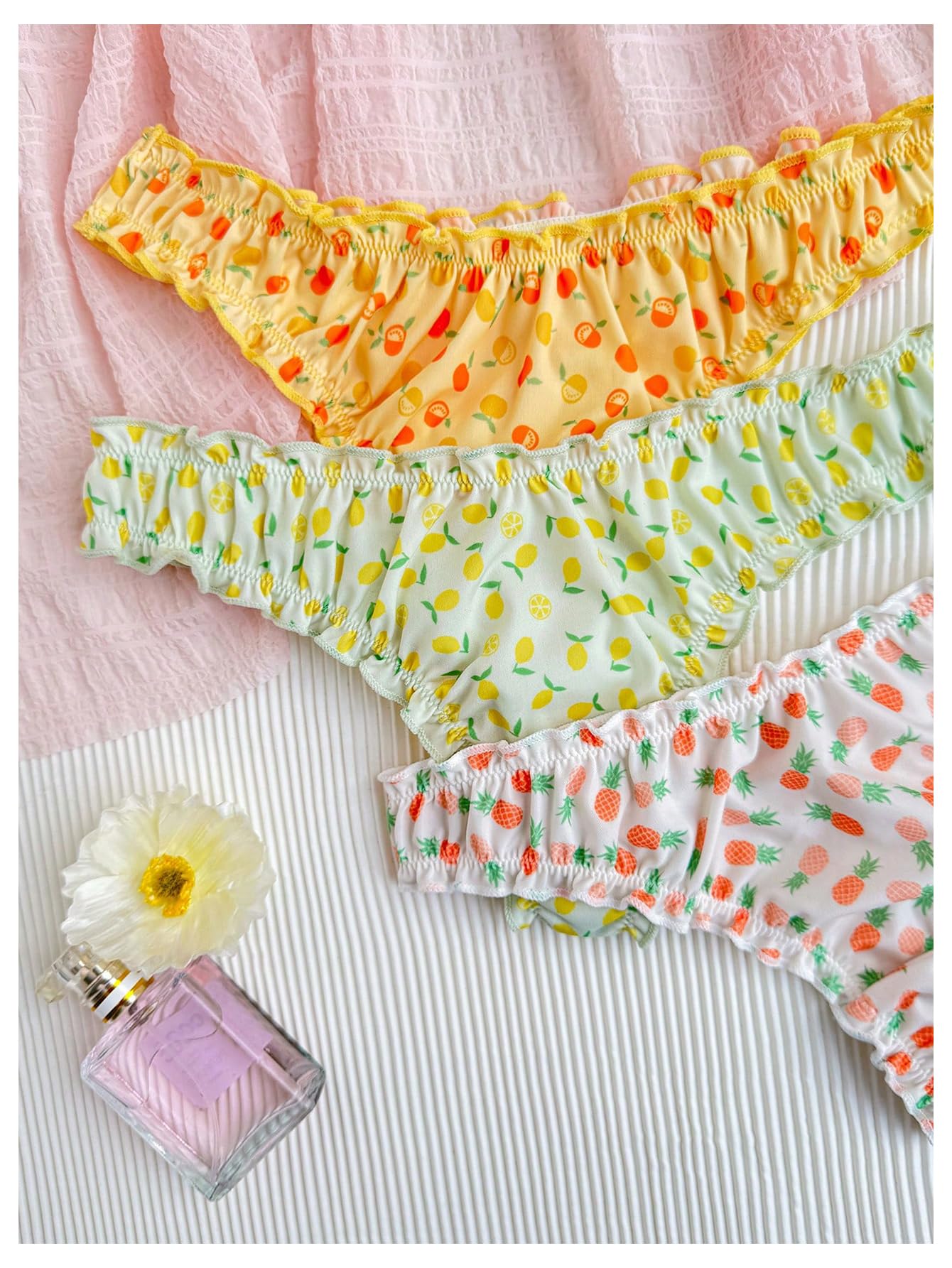 Women's 5pack Floral Print Low Rise Panty Set Frill Trim Textured Soft Underwear