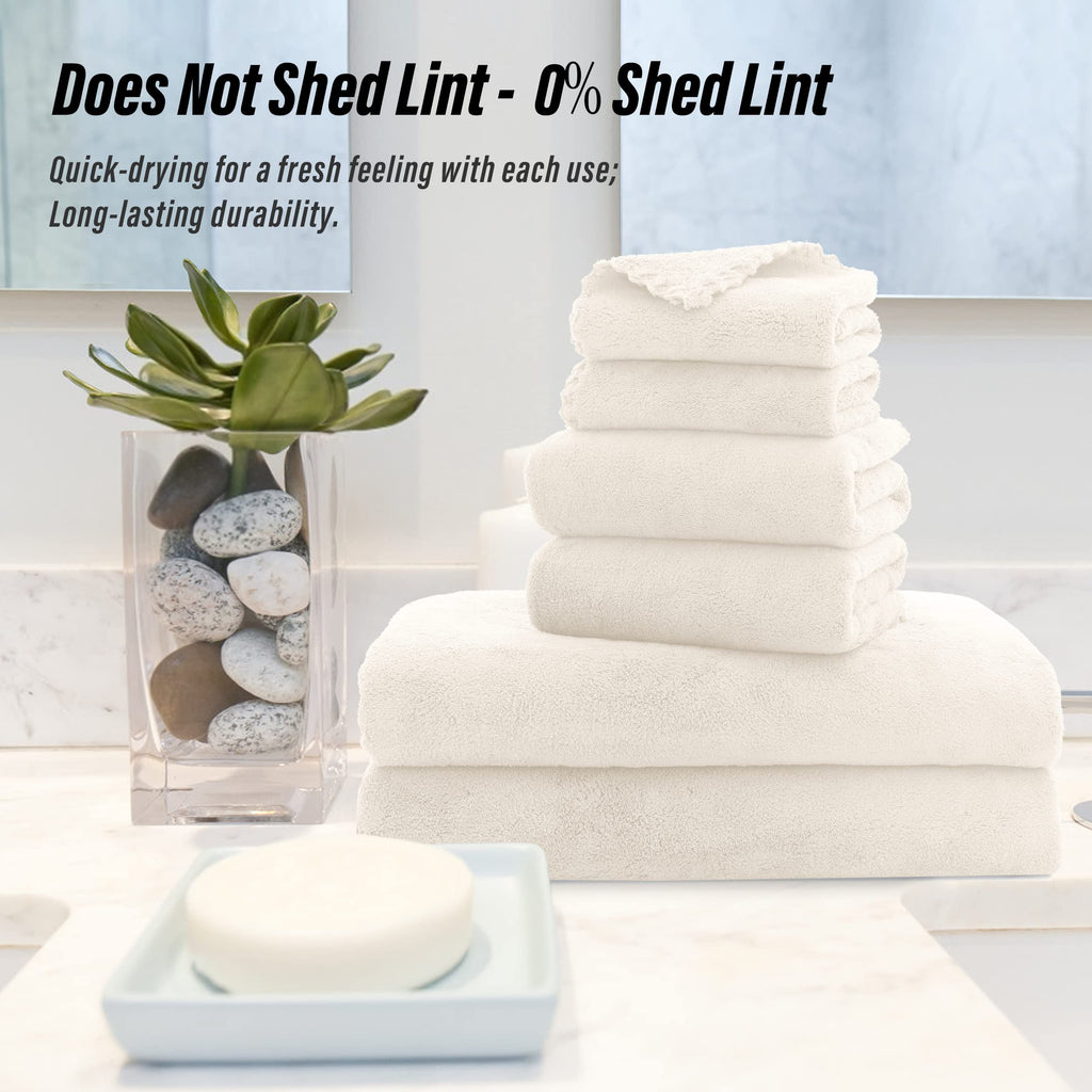 Ultra Soft Towel Set - Quick Drying - 2 Bath Towels 2 Hand Towels 2 Washcloths - Microfiber Coral Velvet Highly Absorbent Towel (6 Pcs)