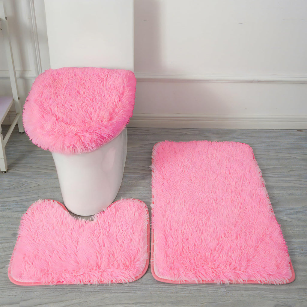 Shaggy Bathroom Rugs Sets 3 Piece for Bathroom Non-Slip - Water Absorbent Bath Rug Floor Mats Soft Washable Shower Rug with U-Shaped Contour Rug Toilet Lid Cover